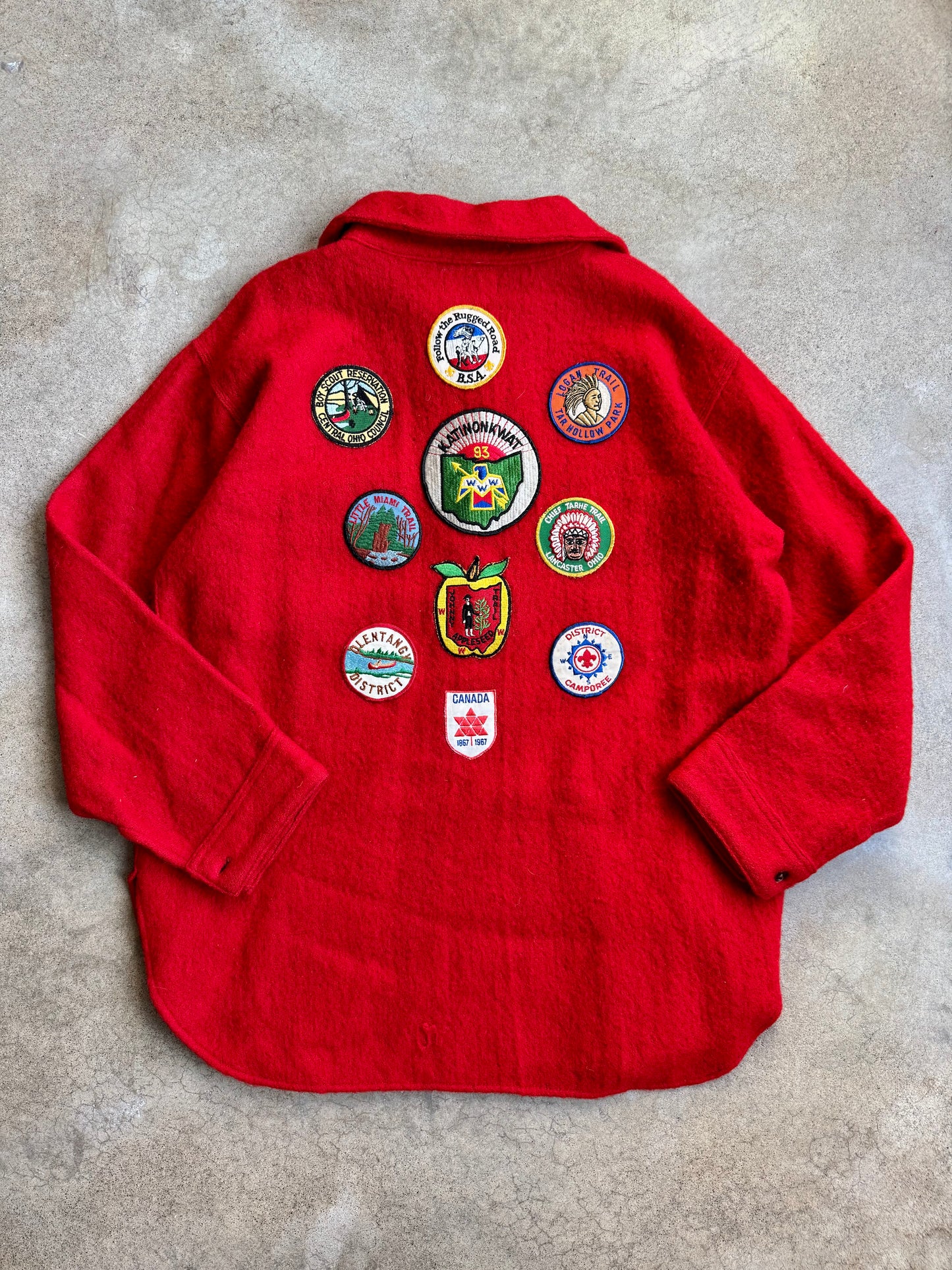 Vintage 1950s Norlite Red Wool Patched Pullover Shirt Jacket | L/XL