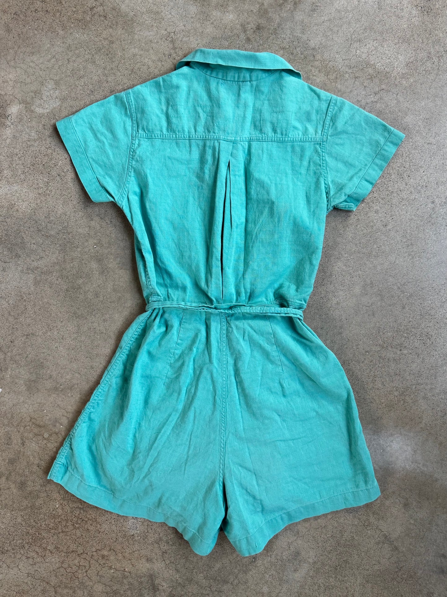 Vintage 1940s Moore Teal One-Piece Gym Suit Romper | XS