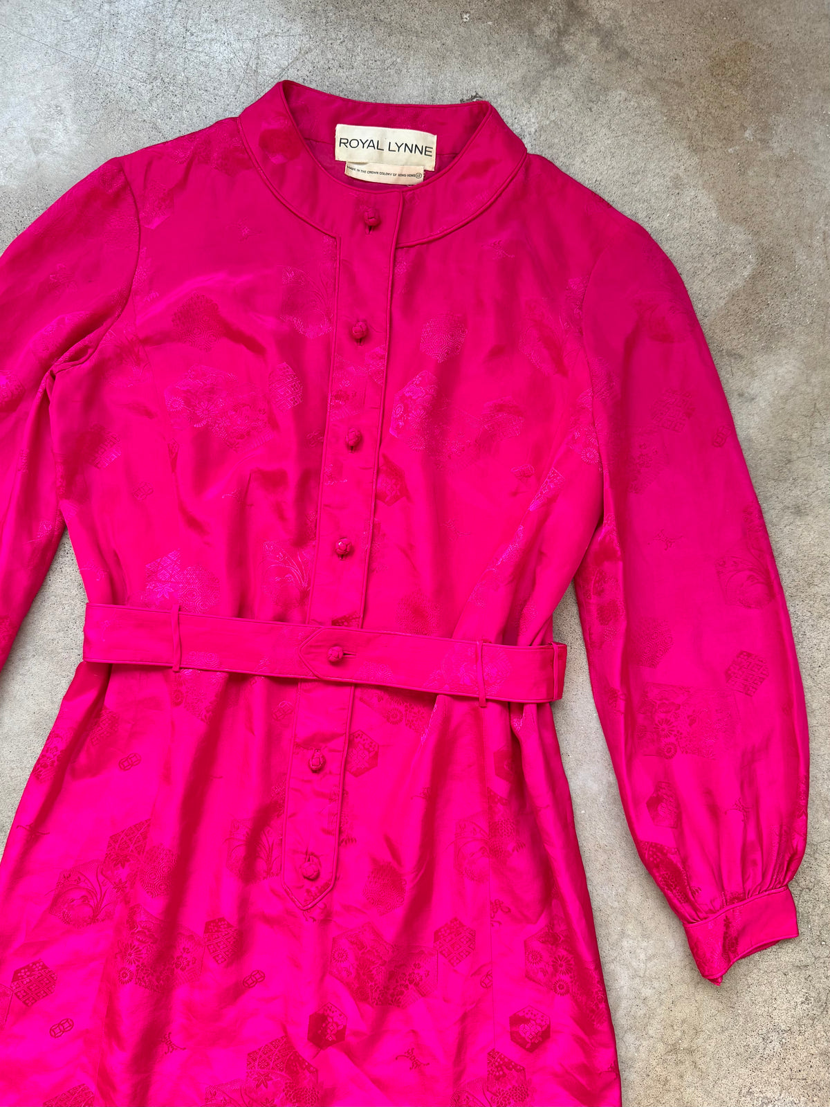 Vintage 1950’s/60’s Royal Lynne Fuchsia Asian-Style Silk Jacquard Dress | S/M