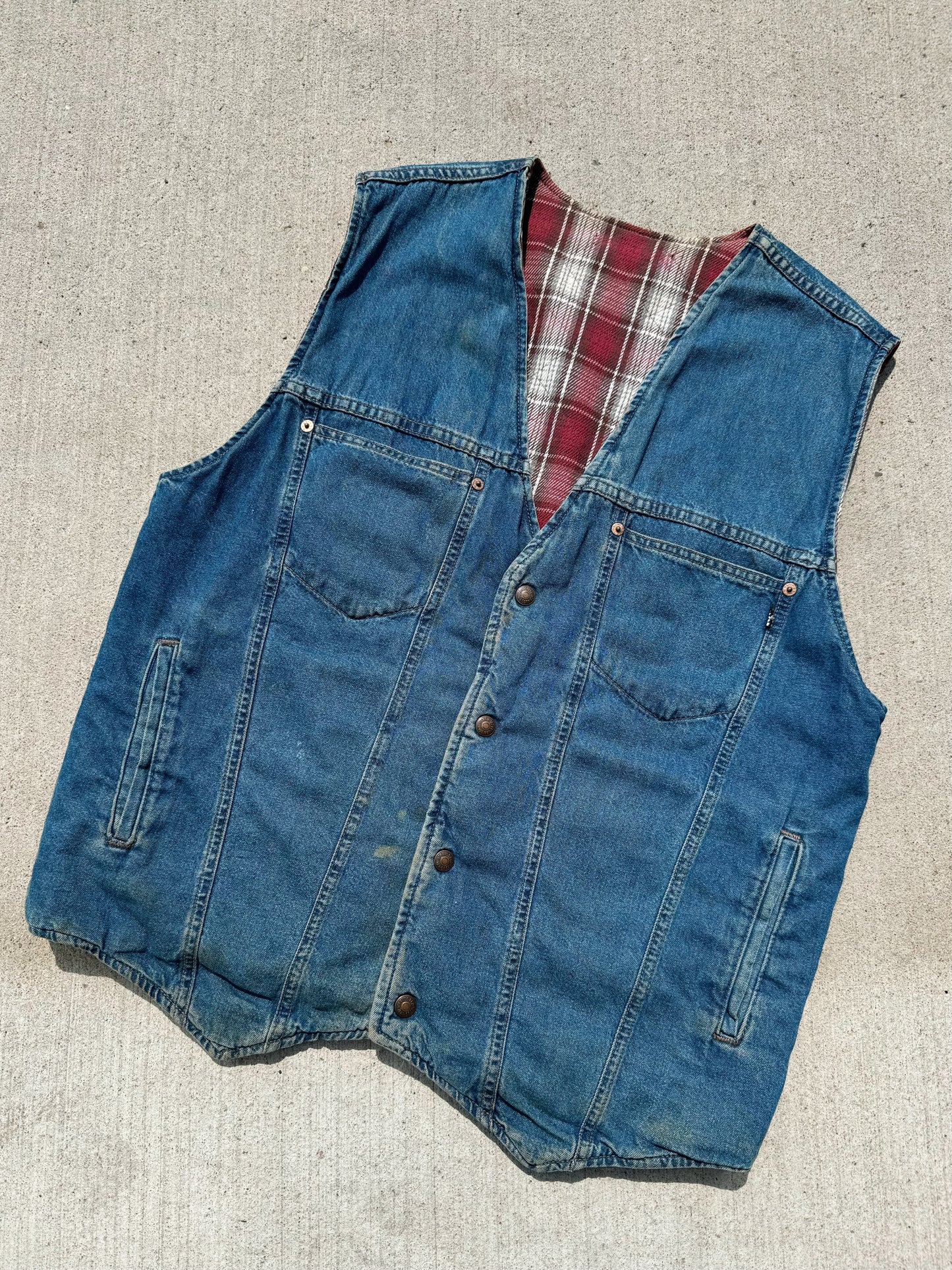 Vintage 1990s Levi’s Reversible Denim & Flannel Vest | Medium