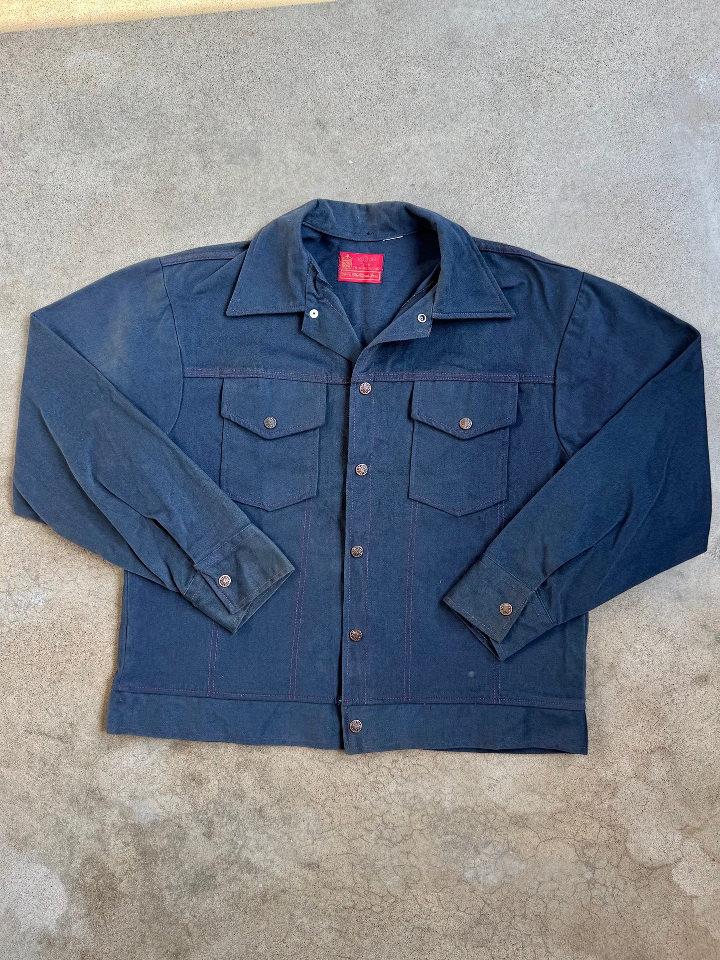 Vintage 1960s Sears Kings Road Navy Brushed Denim Work Jacket | Large
