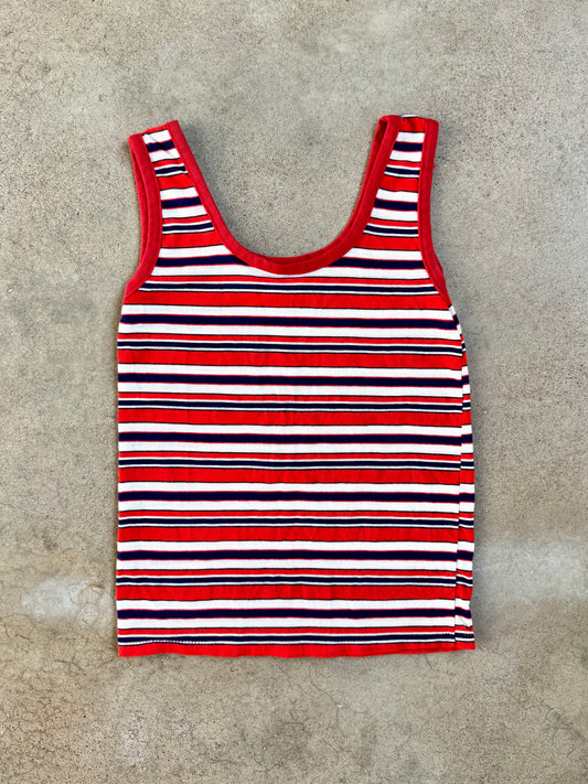 Vintage 1970s JR Fashion Red White & Blue Striped Tank Top | XS/S