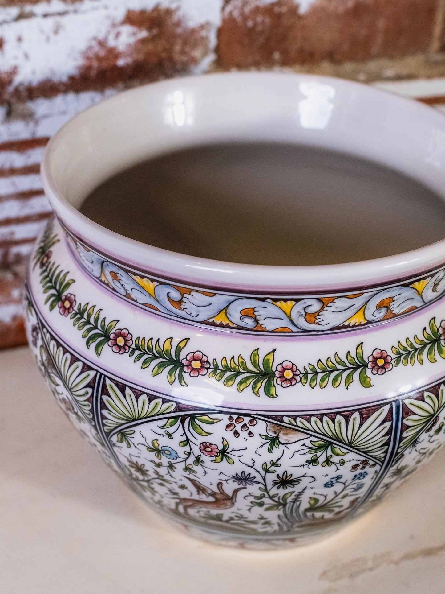 Vintage Portuguese Coimbra Hand-Painted Ceramic Planter