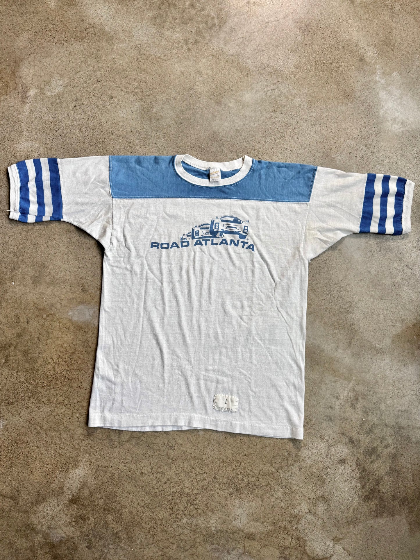 Vintage 1970s Road Atlanta Racing Blue & White Athletic Tee | Large