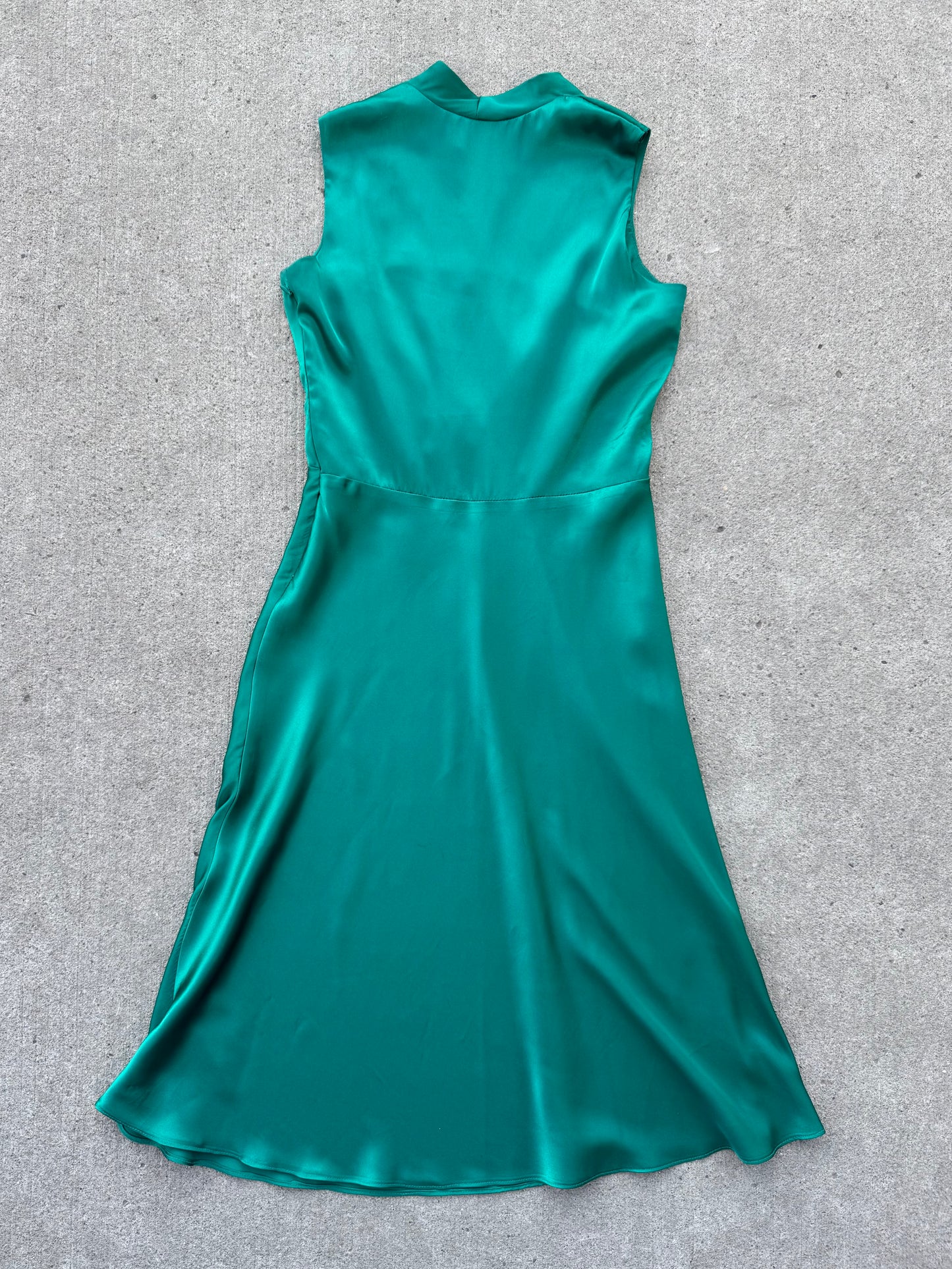 Vintage 1990s Helene Blake Emerald Green Satin Party Dress | Small