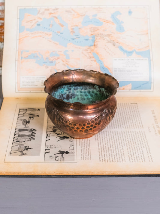 Antique Arts & Crafts Hammered Copper Jardiniere Planter
