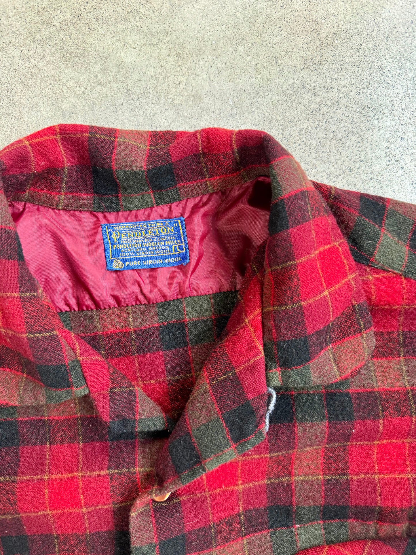 Vintage 1960s Pendleton Red & Green Plaid Wool Flannel Shirt | Large