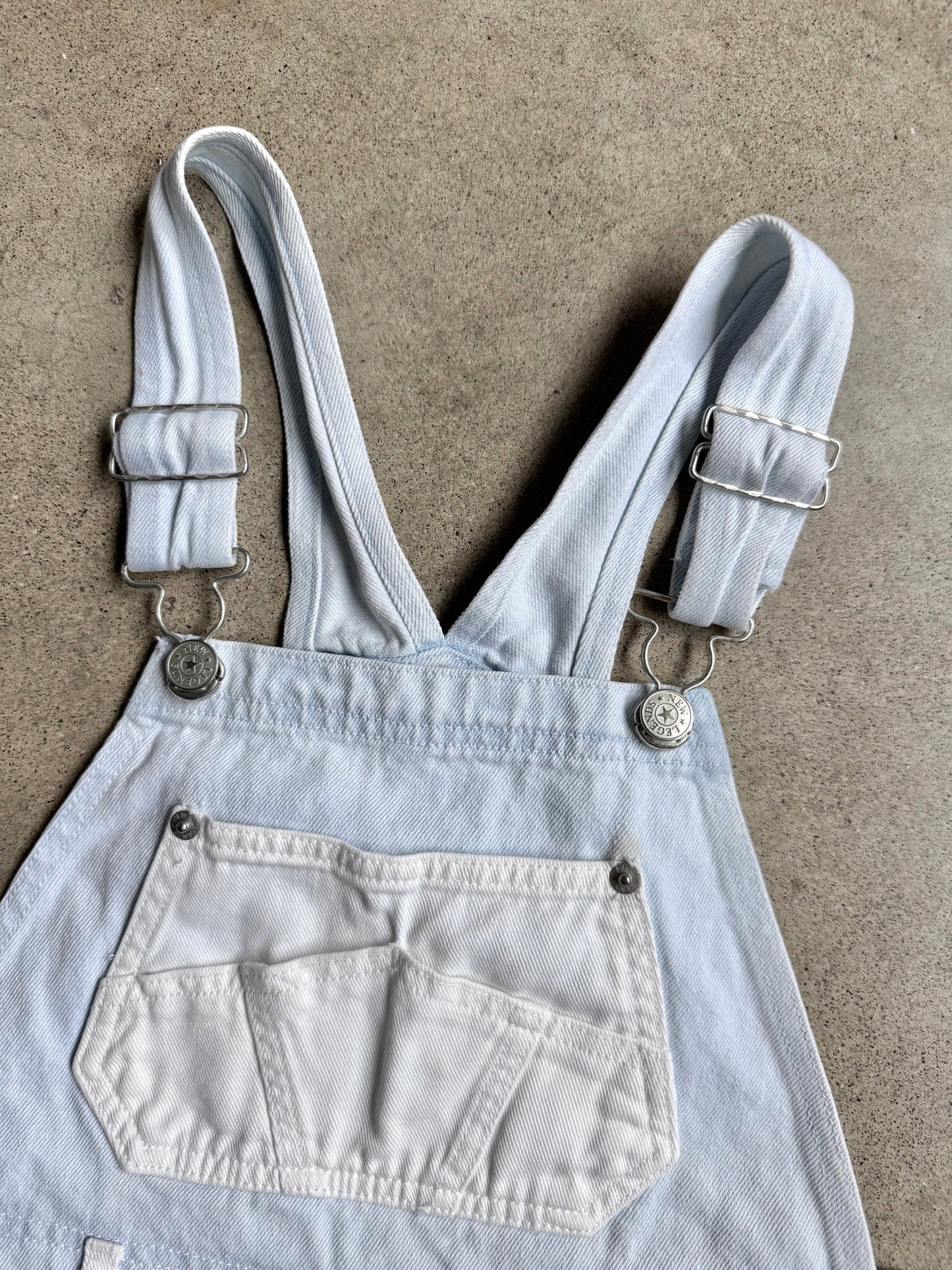 Vintage 1980s New Legends Color Block Denim Overall Shorts | Youth L