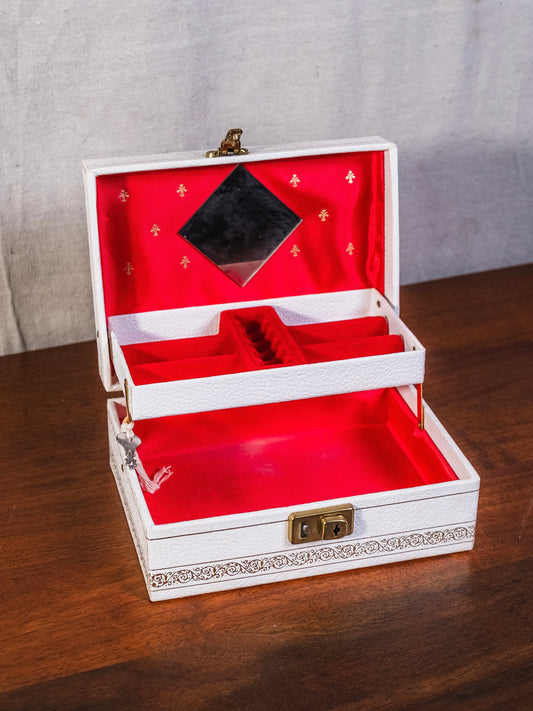 Vintage 1940s White 2-Tier Red Interior Jewelry Box