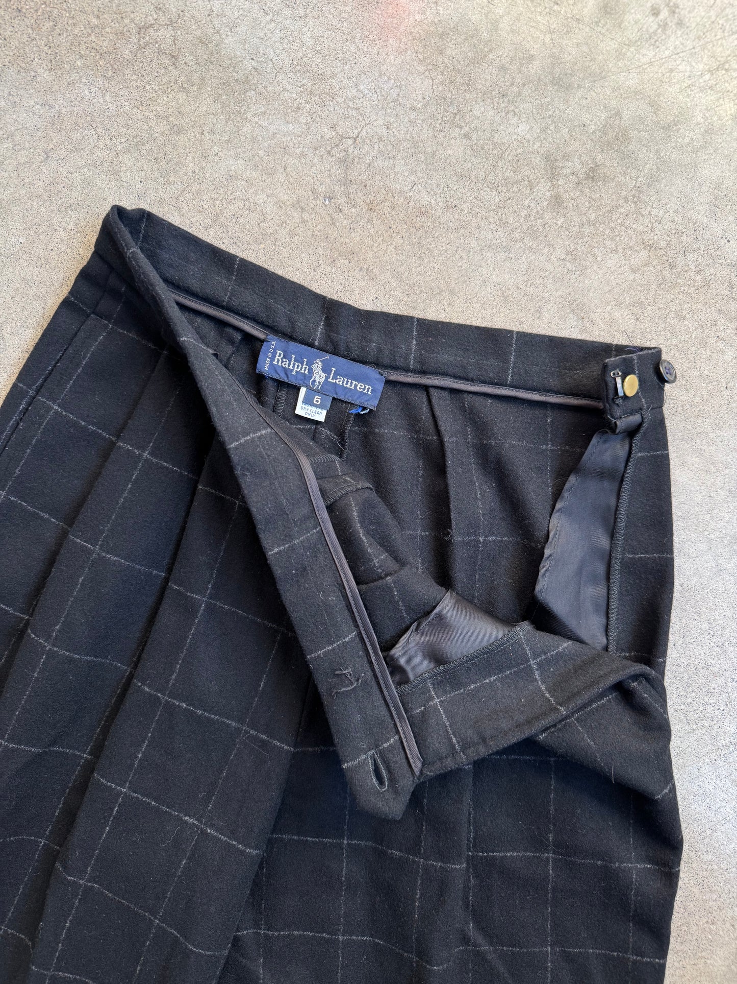 Vintage 1990s Ralph Lauren Black Check Pattern Wool & Cashmere Two-Piece Suit | Women’s 6