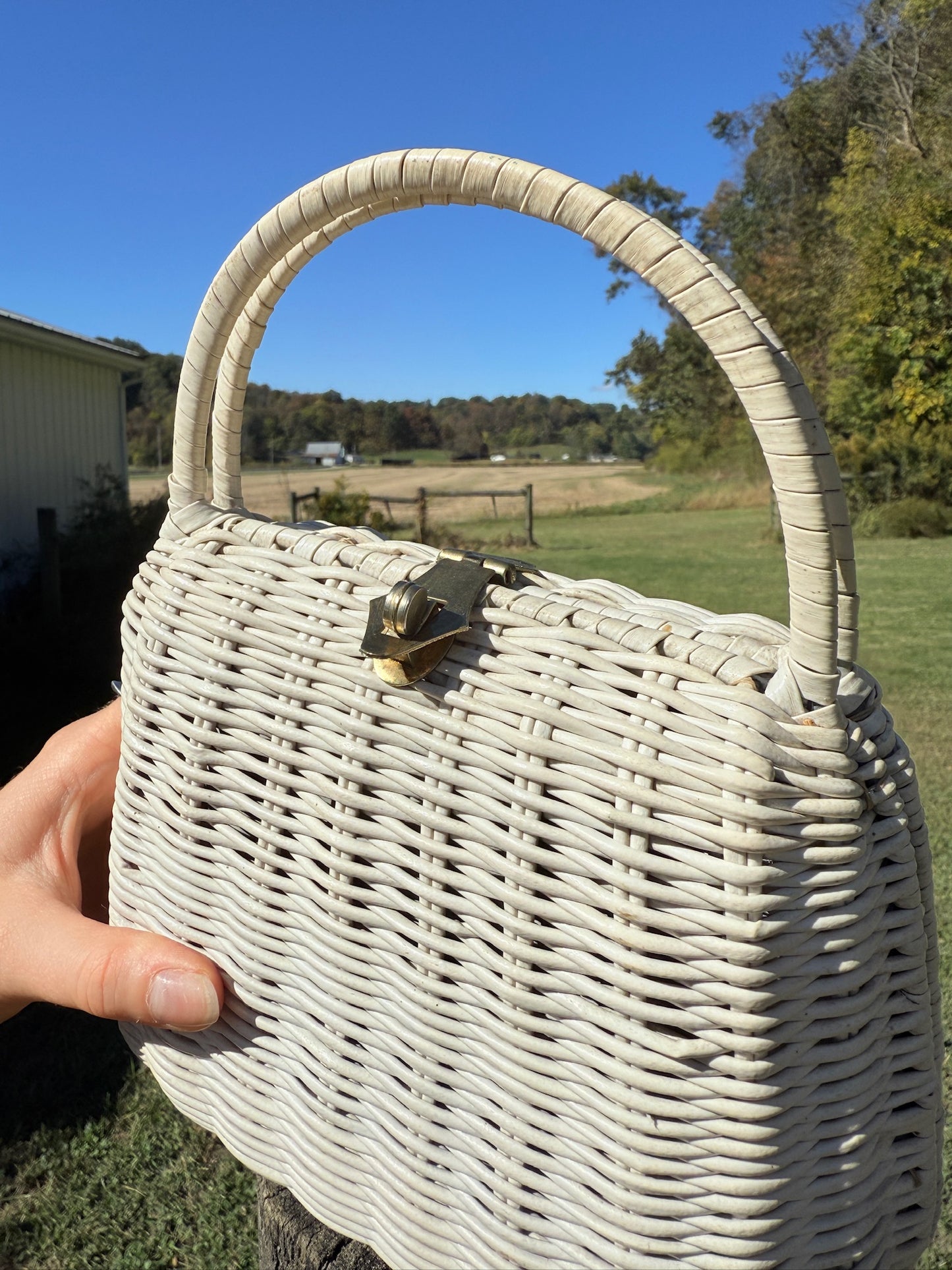 Vintage 1950s White Wicker Handbag