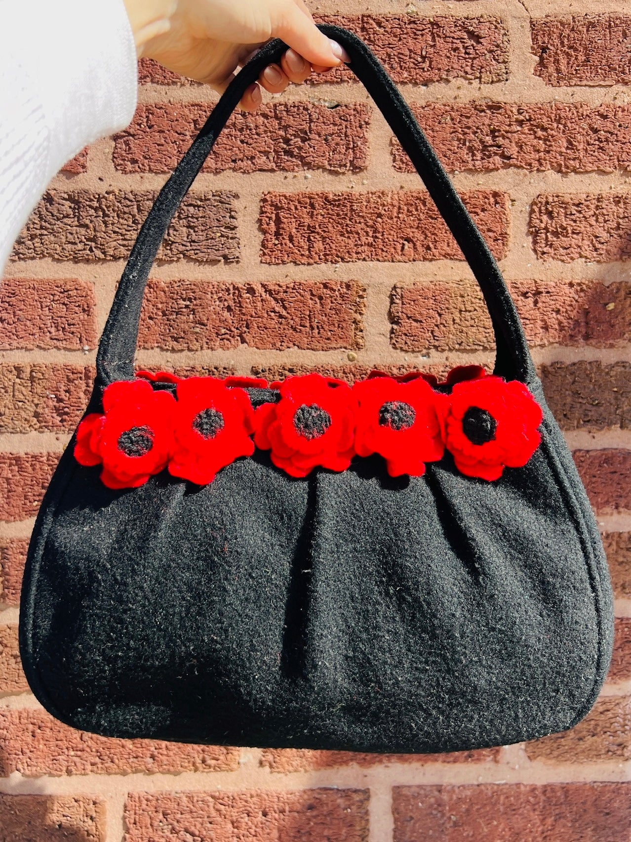 Lulu Guinness Felted Wool Red Floral Handbag