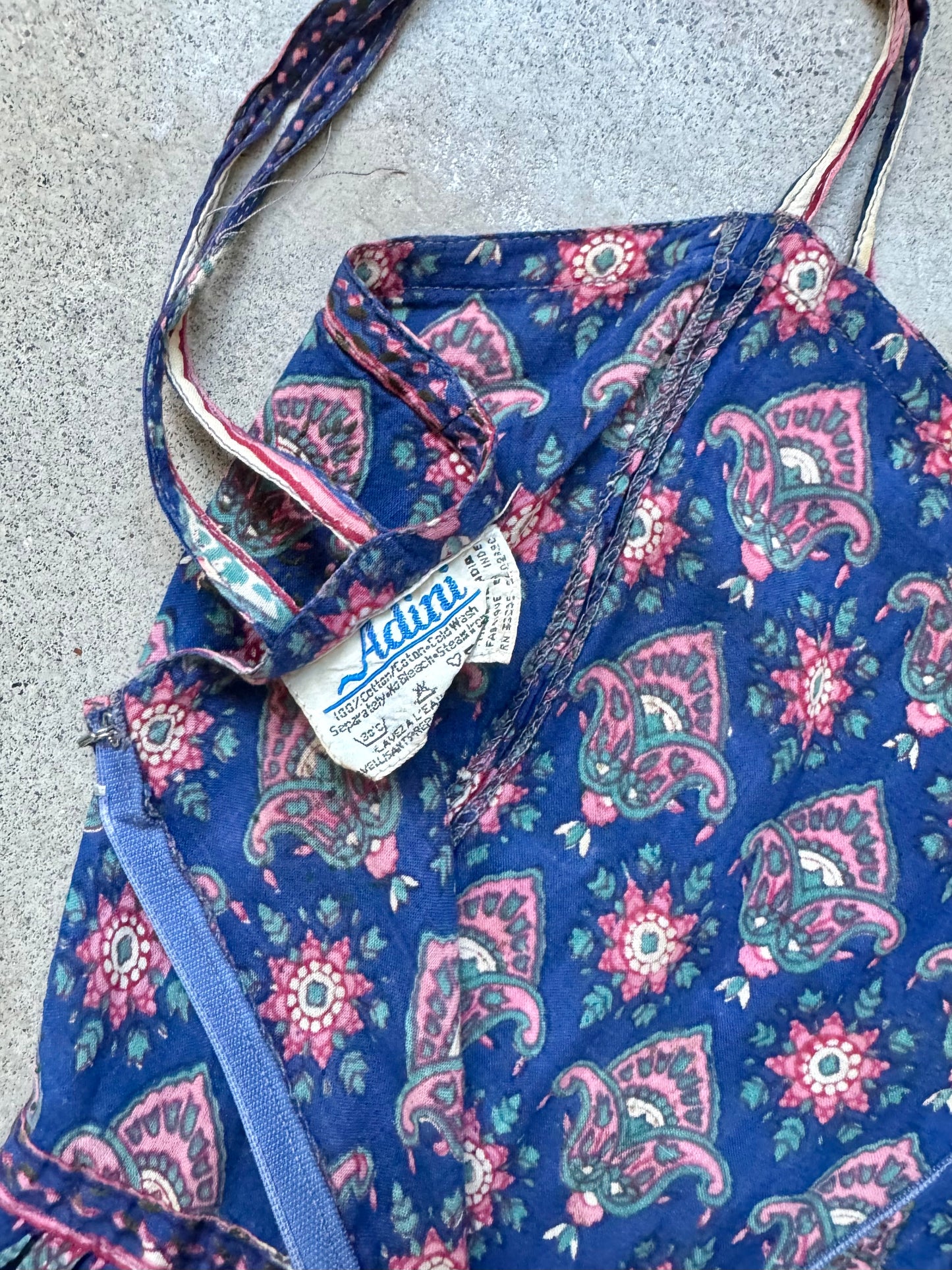 Vintage 1970s Adini Indian Block Print Cotton Gauze Summer Dress | XS