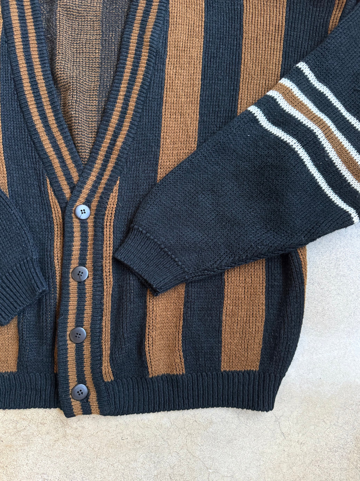 Vintage 1990s Point Zero Brown & Black Striped Cardigan | Large