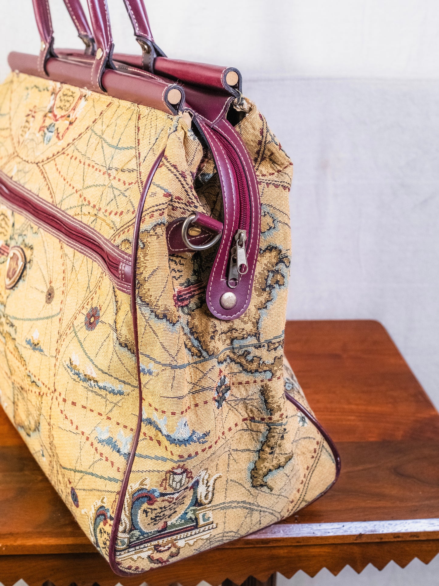 Vintage 1980s Capezio Map Tapestry Luggage Bag