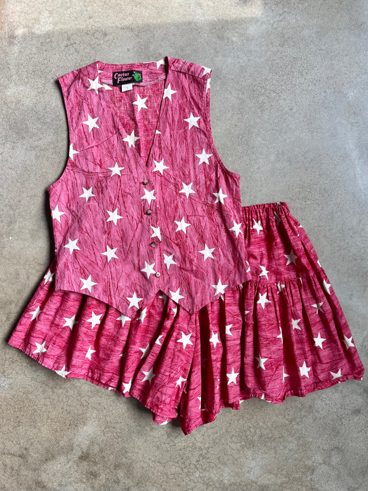 Vintage Cactus Flower Red & White Star Pattern Two-Piece Set