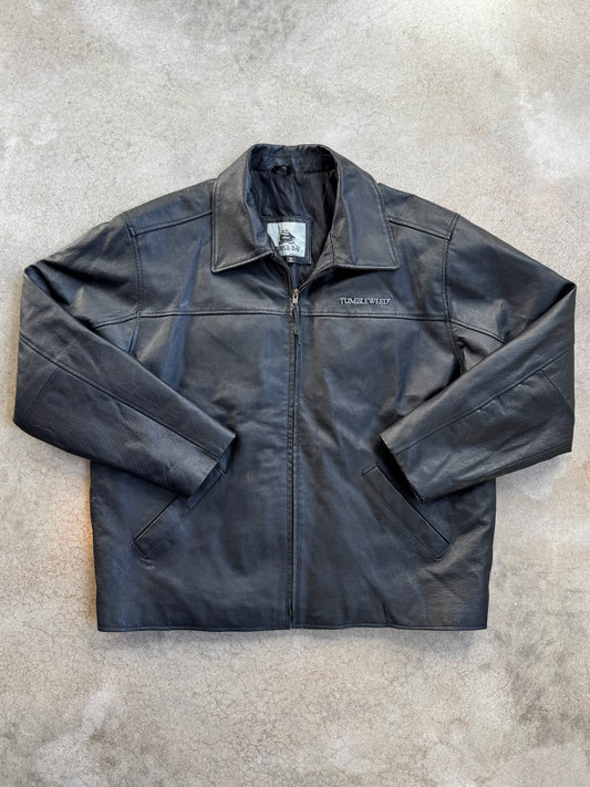 Vintage 1990s Burk’s Bay Tumbleweed Black Leather Zip-Up Jacket | XL