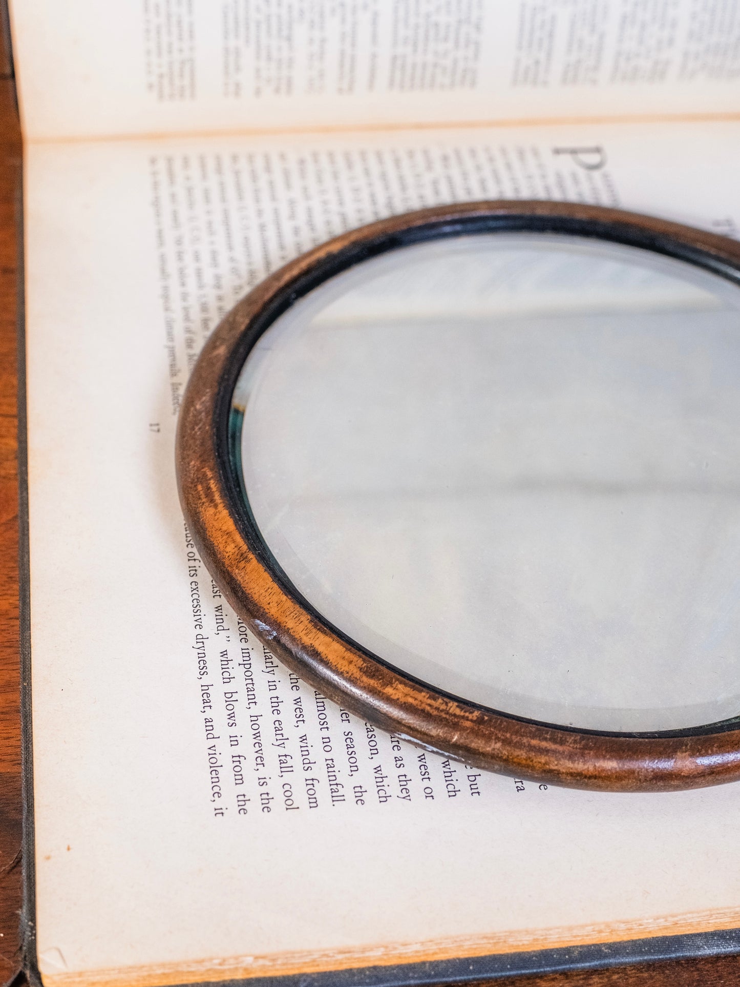 Vintage 1950s Wood Beveled Glass Hand Mirror