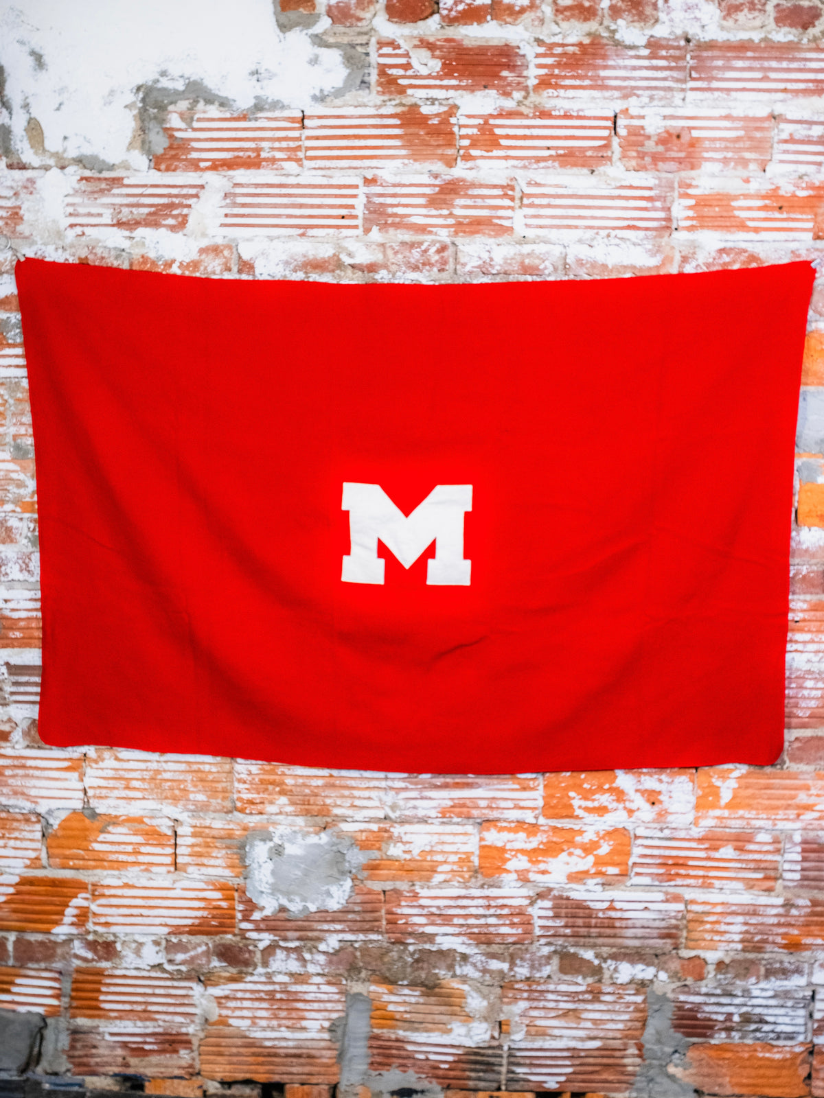 Vintage Red Wool “M” Patch Stadium Blanket