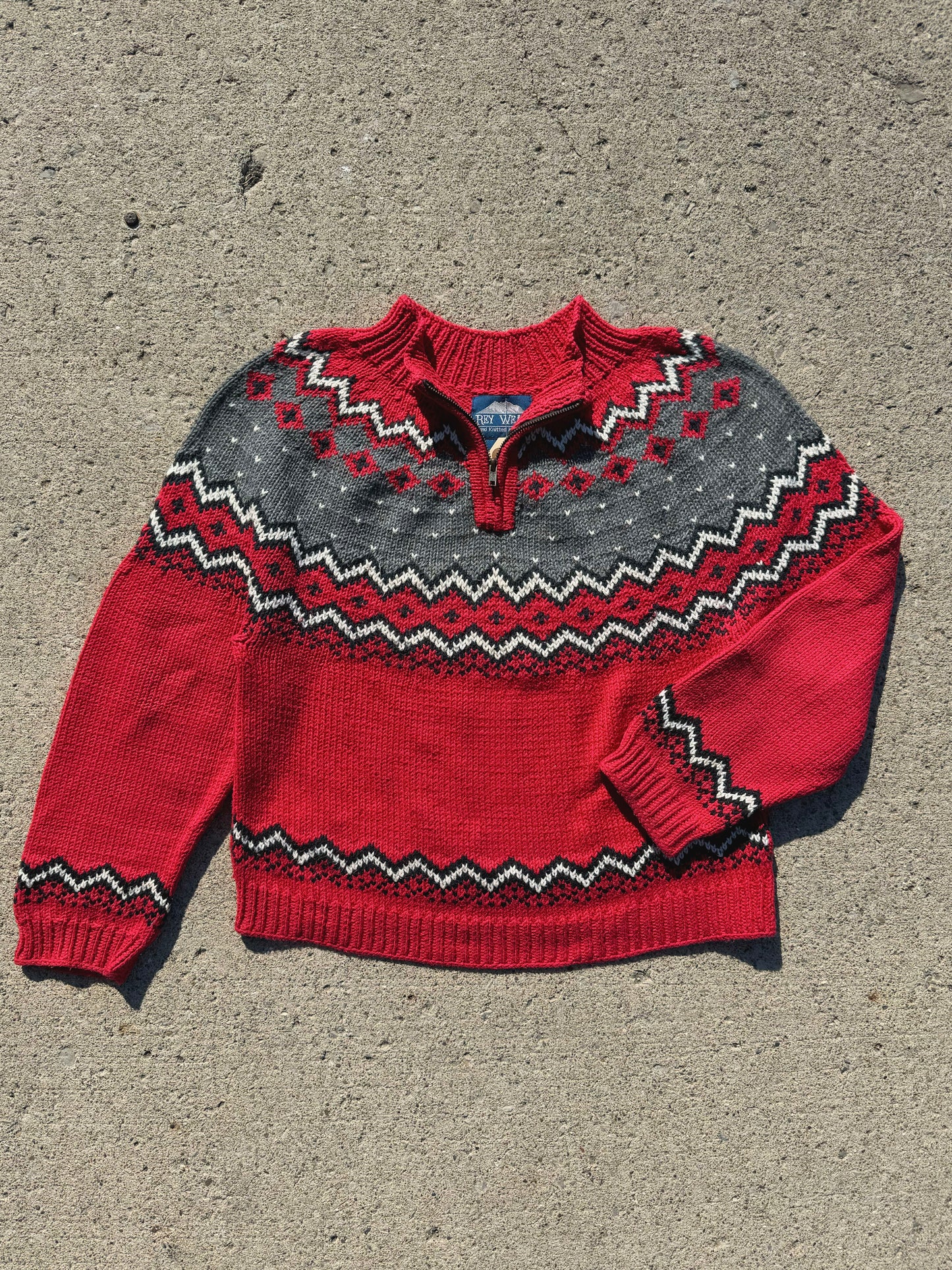 Vintage 1990s Rey Wear Hand Knit Quarter Zip Sweater | Small