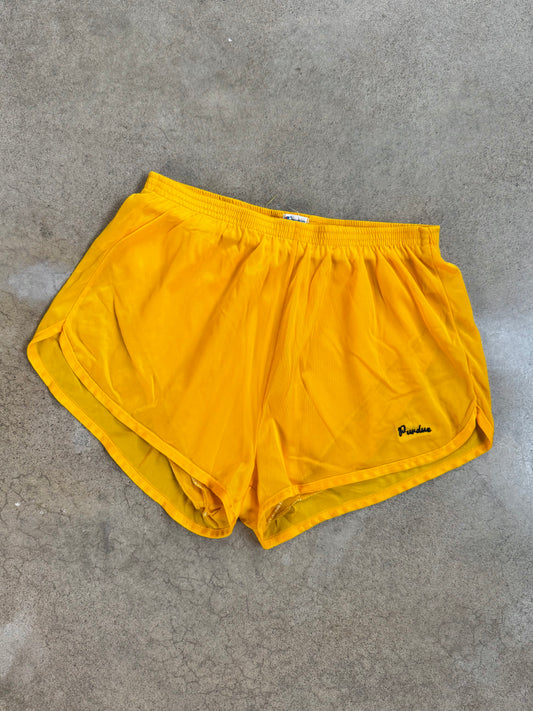 Vintage 1980s Champion Purdue University Yellow Nylon Gym Shorts | M/L