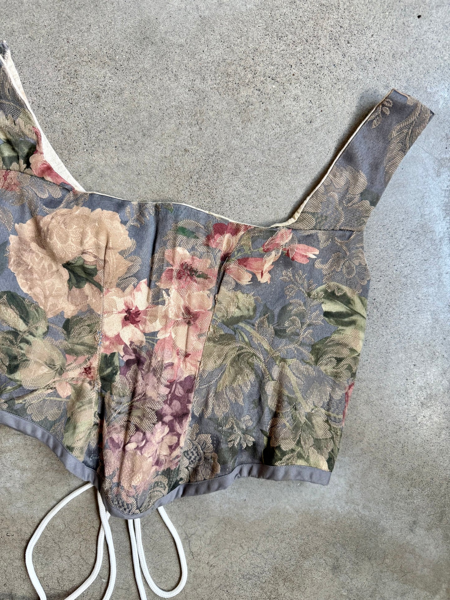 Vintage Handmade Theatre Floral Tapestry Corset Top | L/XL