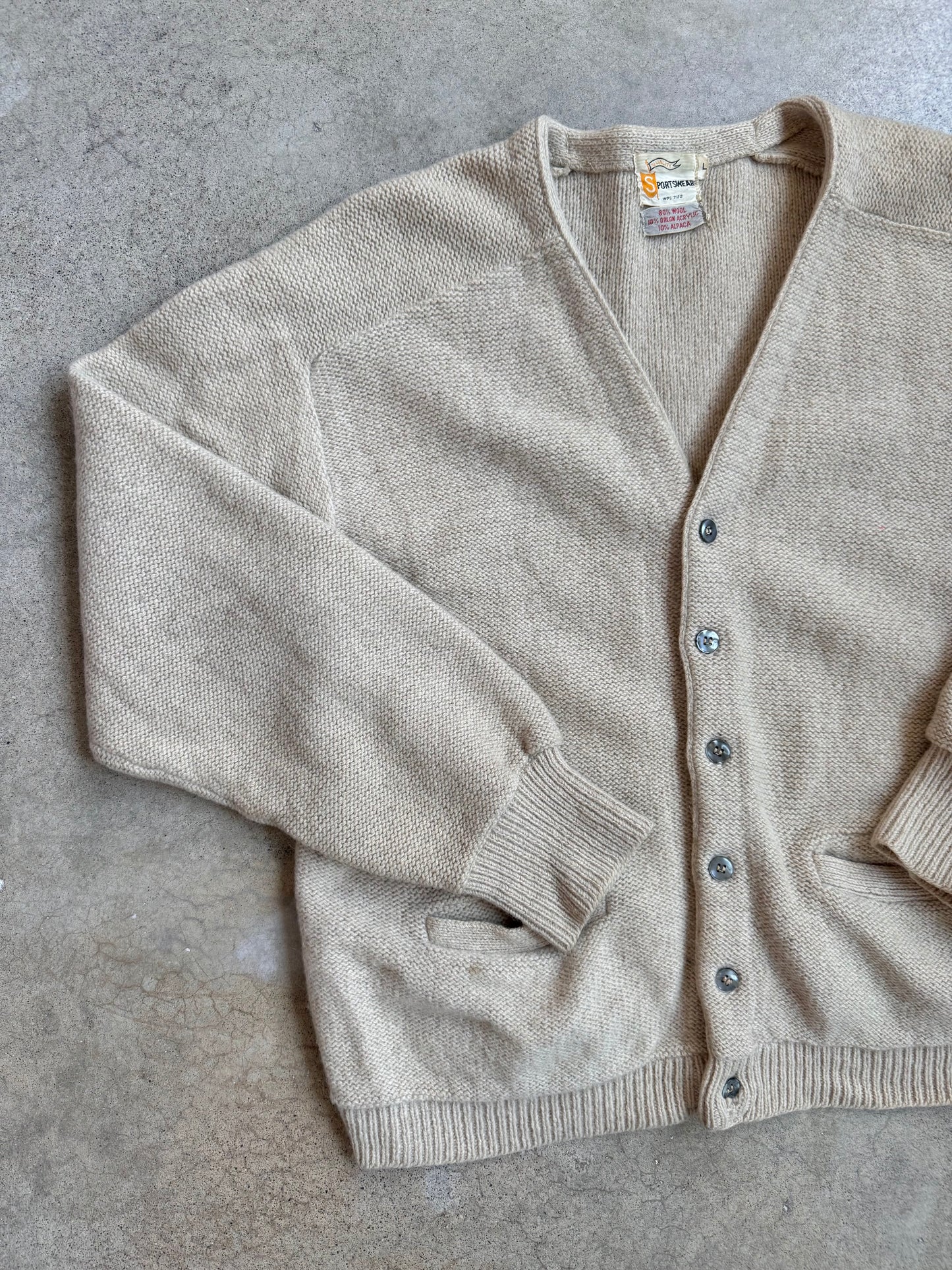 Vintage 1960s Sportswear Beige Wool-Blend Cardigan | Large