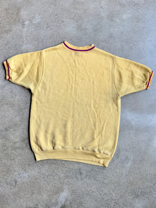 Vintage 1960s Mayo Spruce Yellow Striped Short Sleeve Sweatshirt | Medium