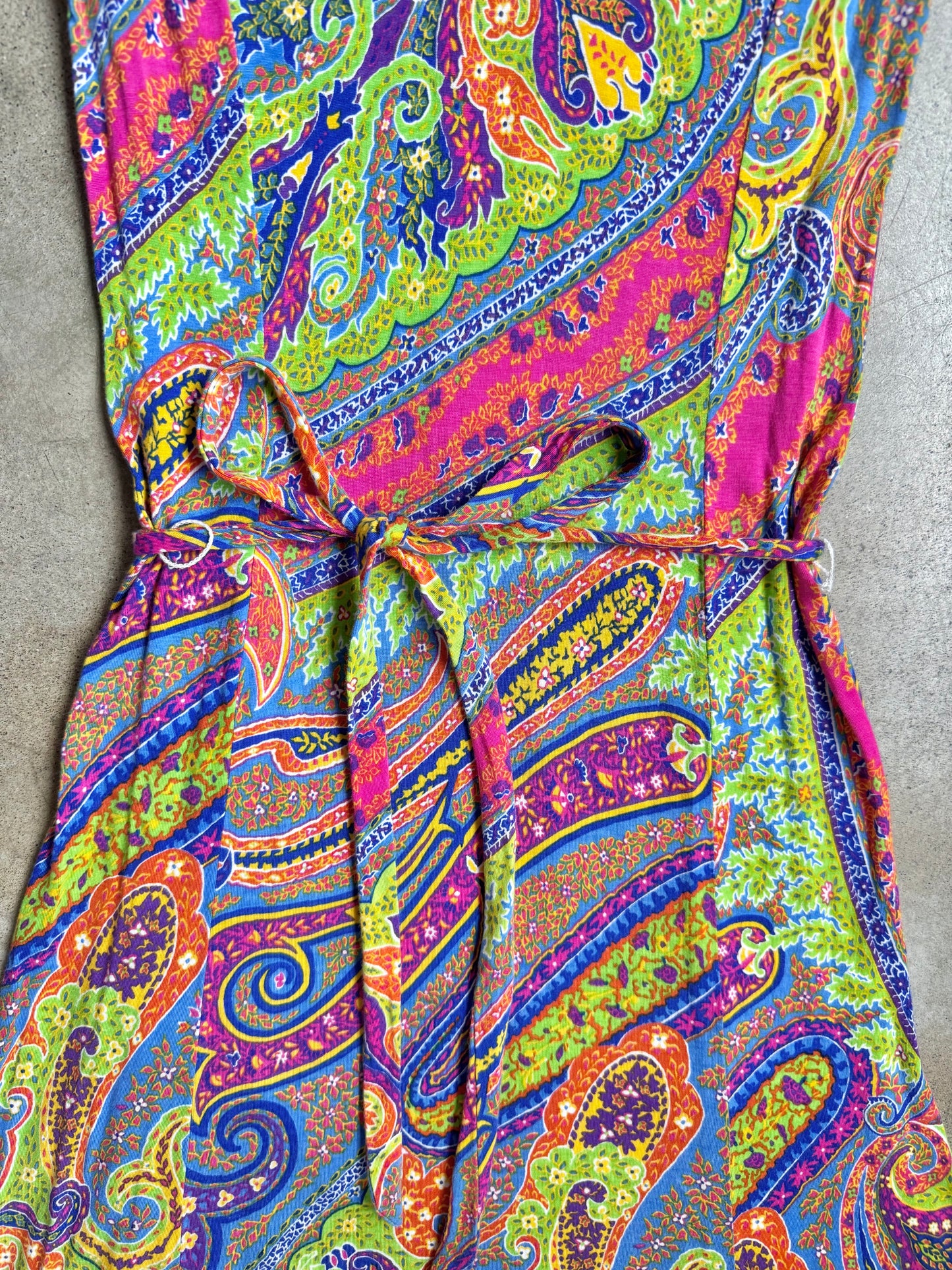 2000s Lauren Ralph Lauren Vibrant Paisley Tie-Waist Sleeveless Dress | Medium