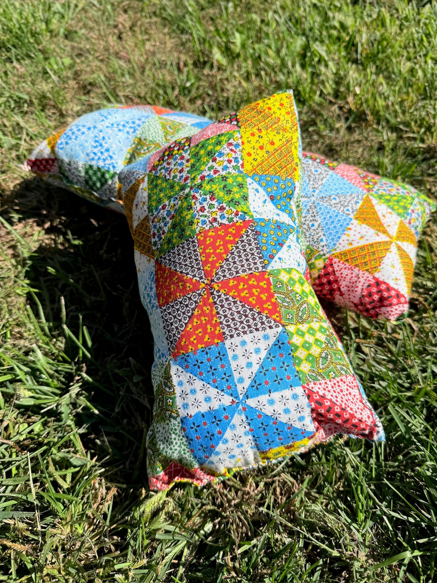 Vintage 1970s Handmade Patchwork Throw Pillows | Set of 2