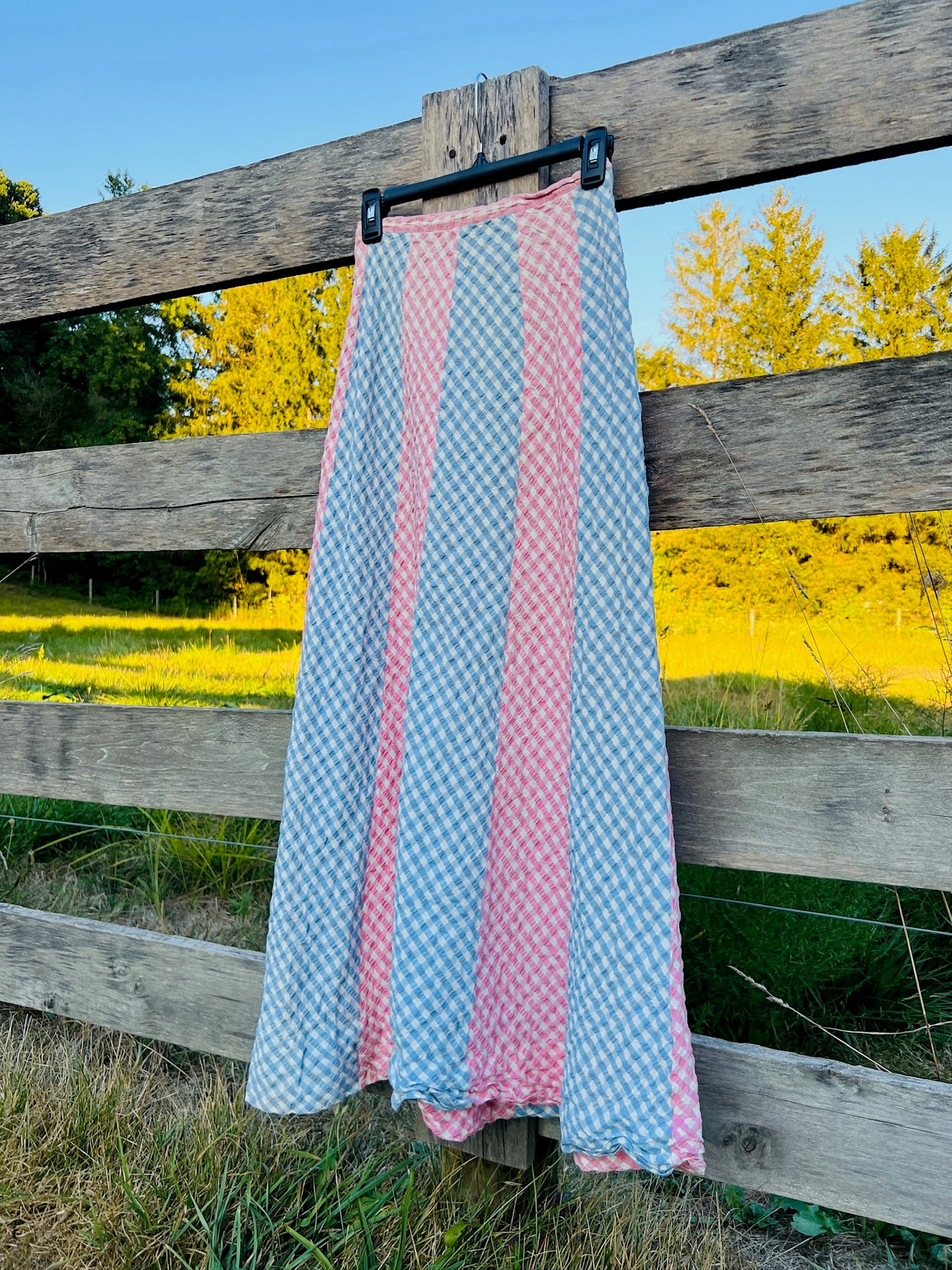 Vintage 1960s/70s Addenda Pink & Blue Gingham Maxi Skirt