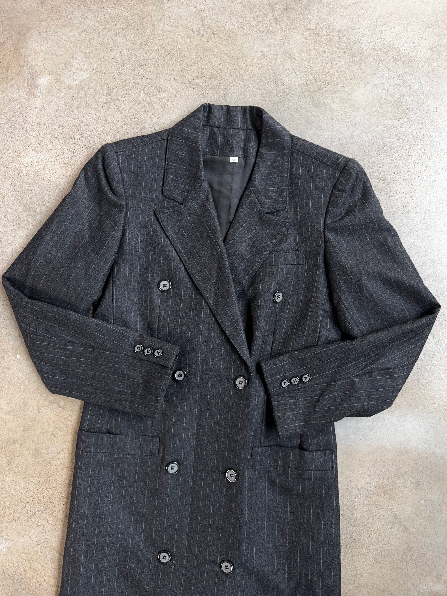 Vintage 1980s Peabody House Grey Pinstripe Wool Double-Breasted Coat | XS/S