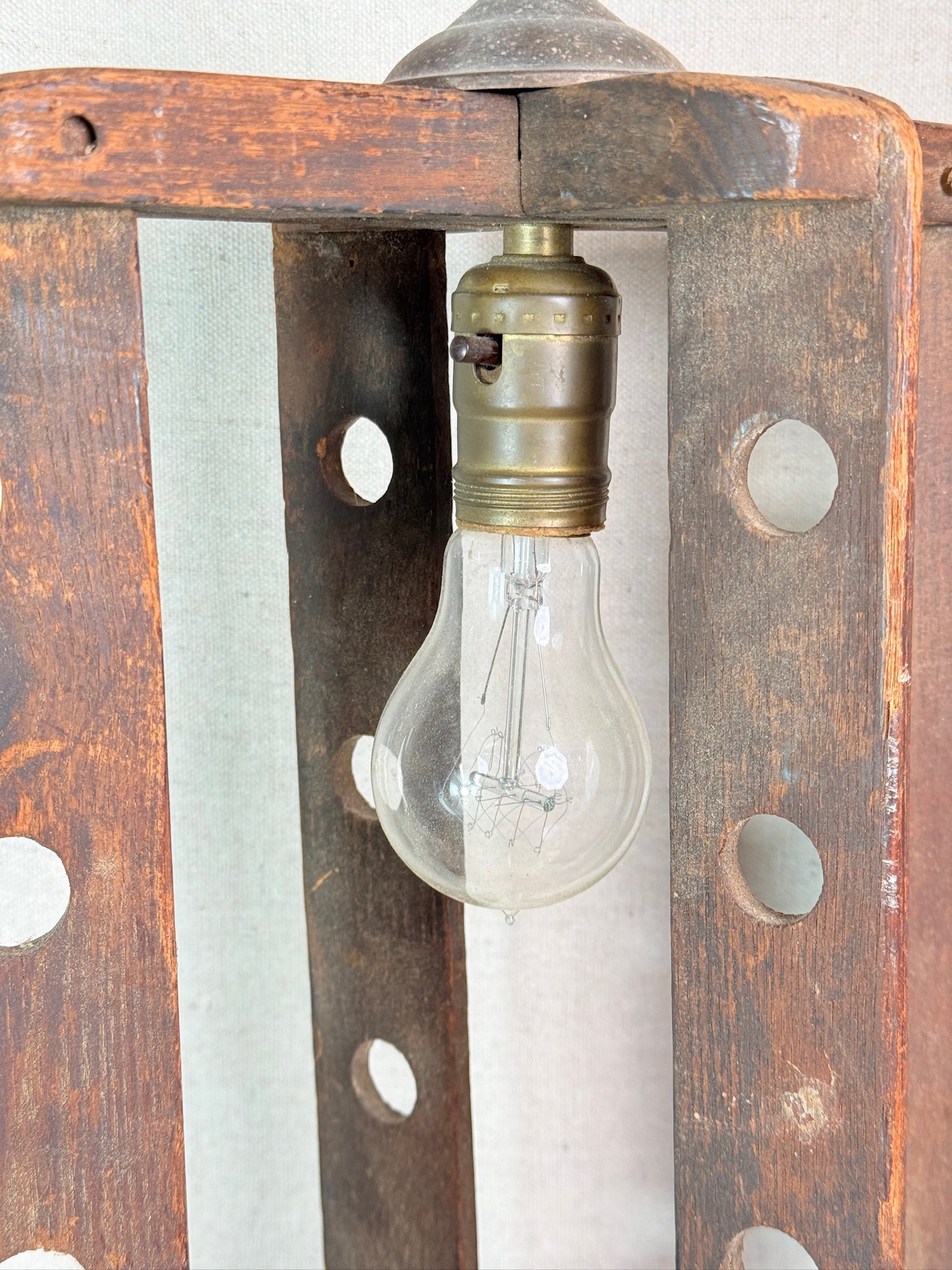 Handmade Antique Wood Churn Hanging Folk Light