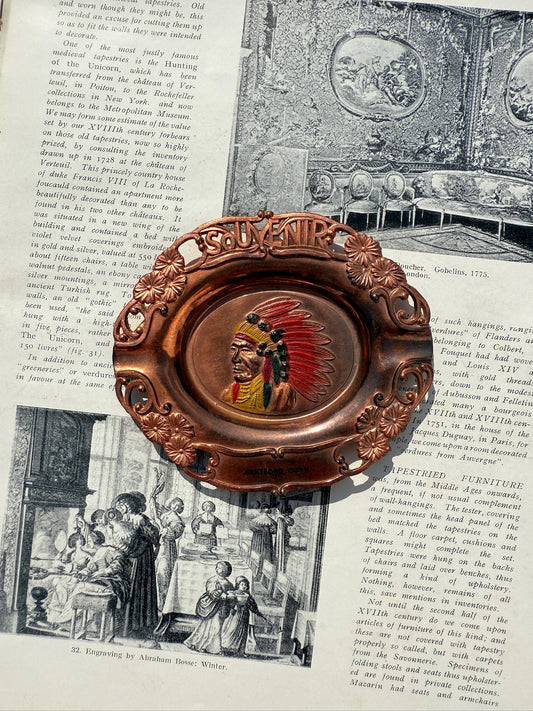 Vintage 1950s Copper Hartford Connecticut Native American Ashtray