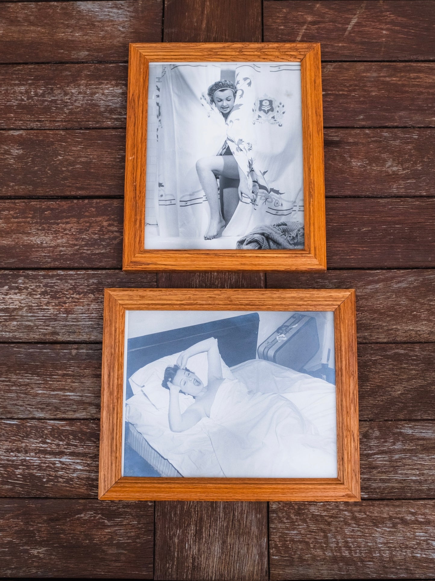 Vintage 1950s Original Black & White Framed Pinup Girls Photographs | Set of 2