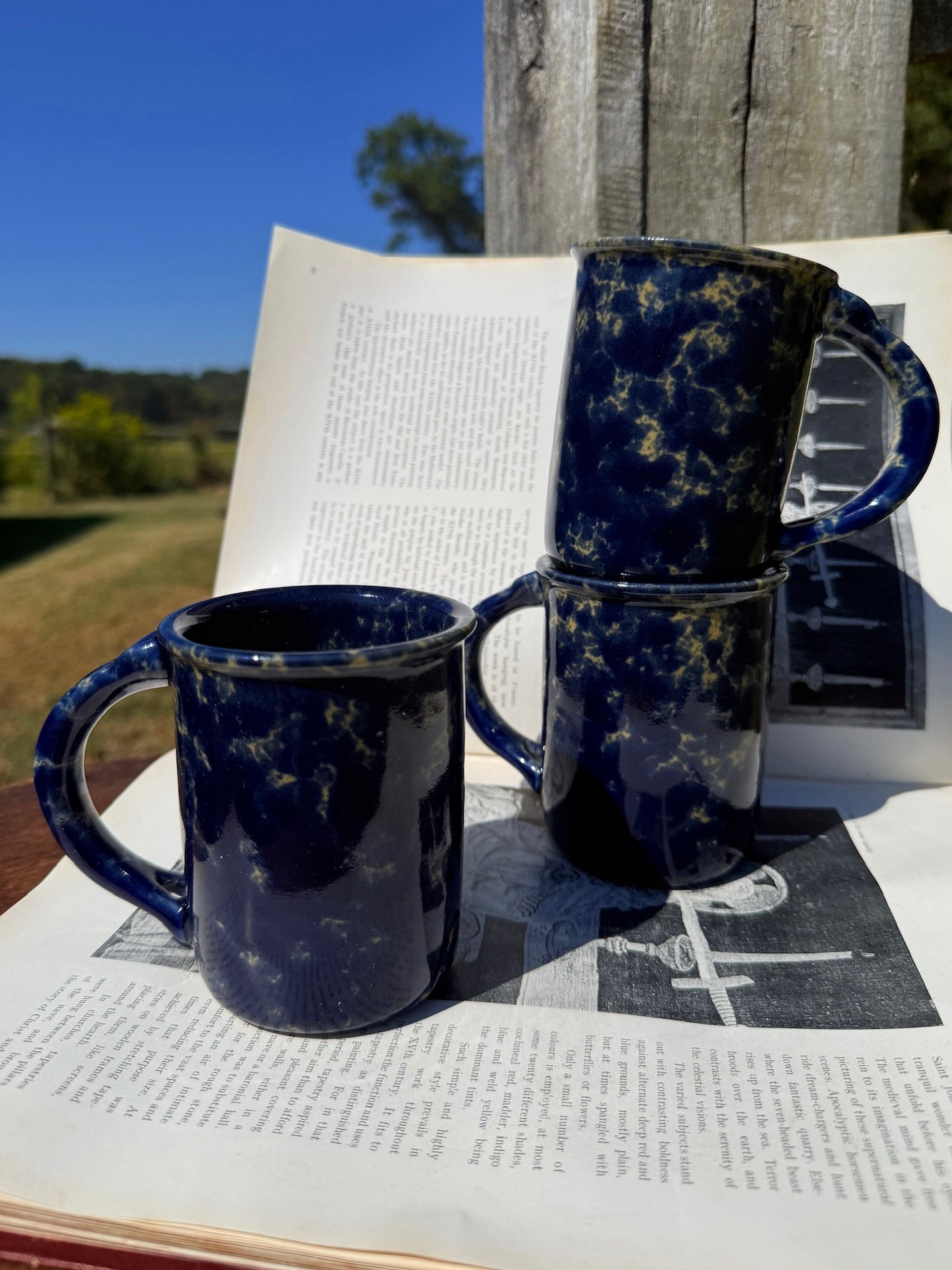 Vintage 1960s Bennington Potters Agate Blue Mugs | Set of 3