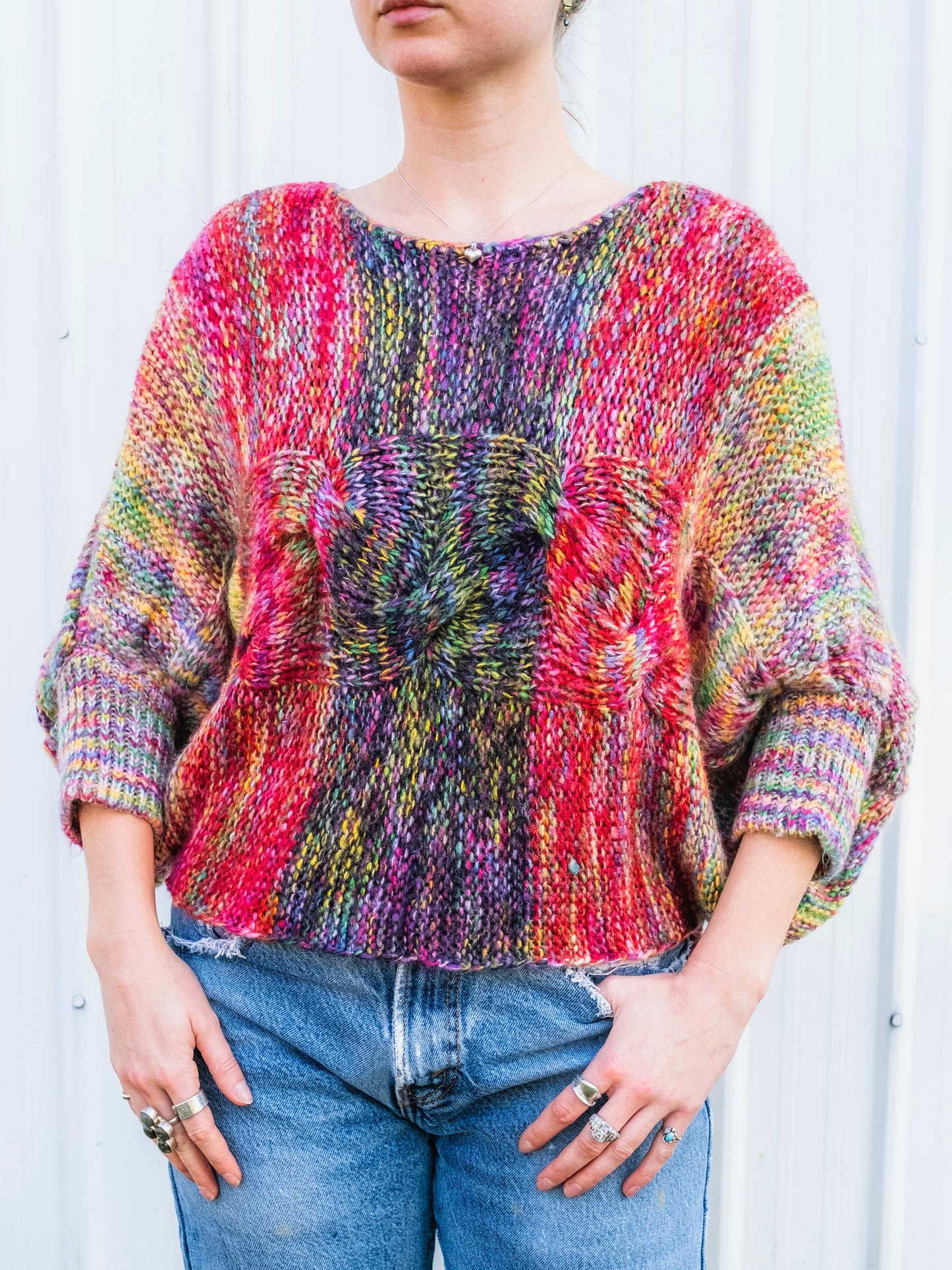 Puff & Bear Rainbow Speckled Knit Cropped Batwing Sweater | Small