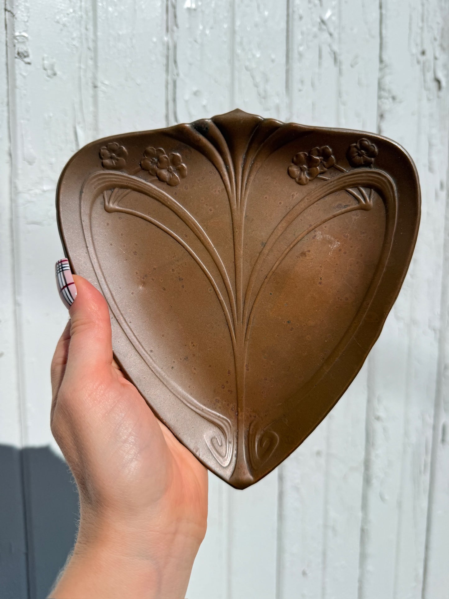 Antique 1920s Art Nouveau Copper Floral Stamped Tray