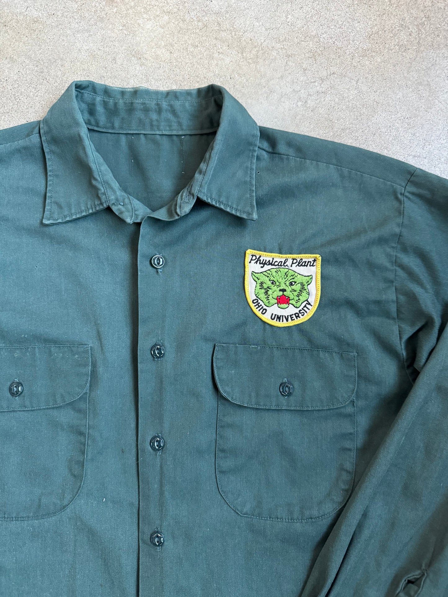 Vintage 1970s Ohio University Physical Plant Patched Utility Shirt | L/XL