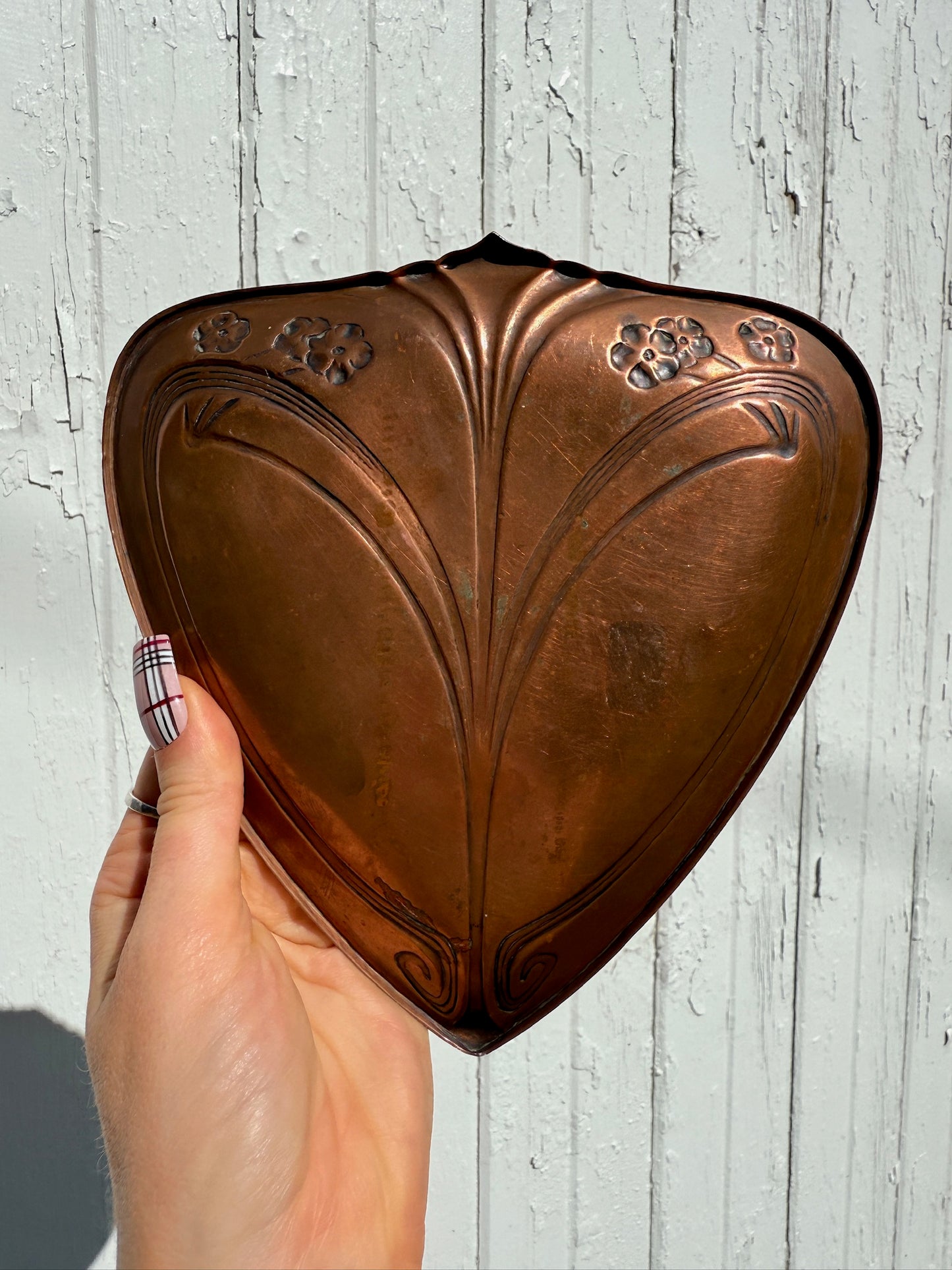 Antique 1920s Art Nouveau Copper Floral Stamped Tray