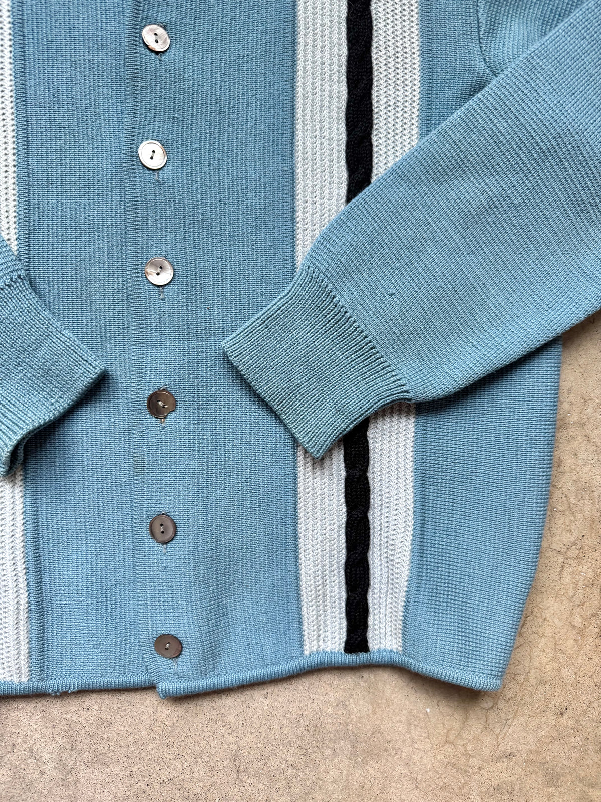 Vintage 1950’s Enzo Puccini Italian Blue Striped Wool Knit Cardigan | Medium