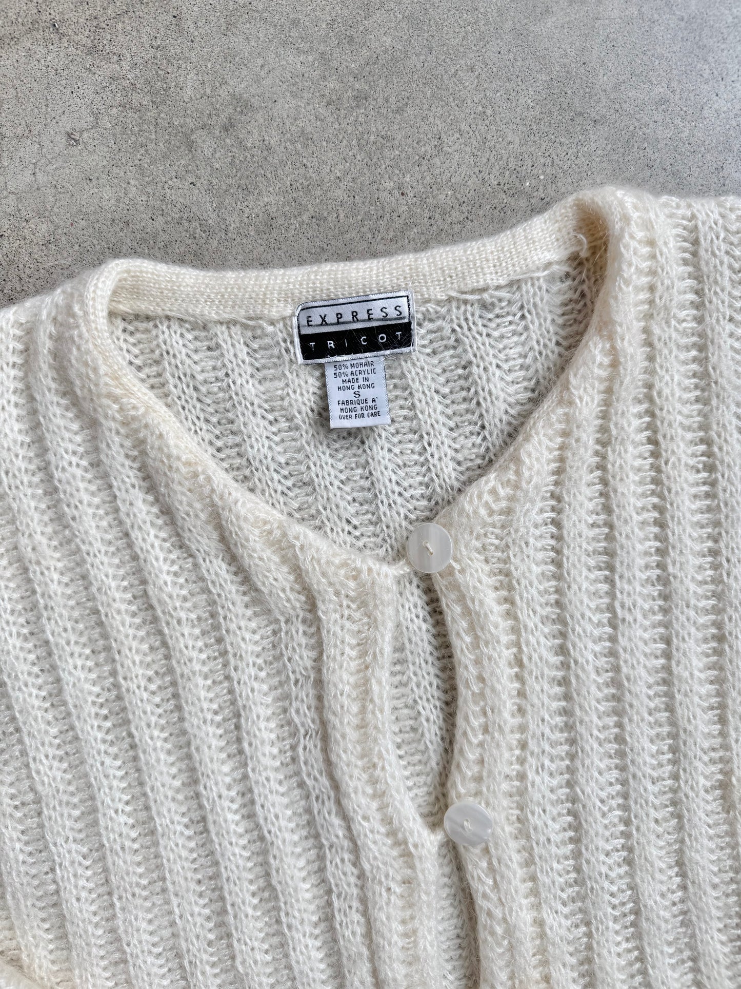 Vintage 1990s Express Tricot Cream Mohair-Blend Cardigan | Small