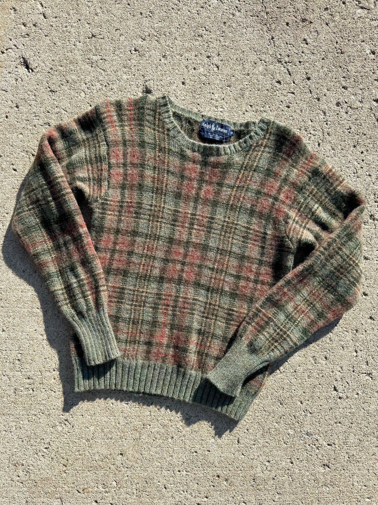 Vintage 1980s Ralph Lauren Plaid Wool Sweater | Medium