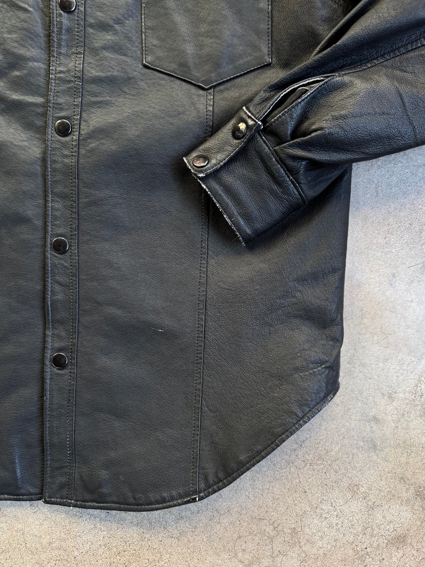 Vintage 1990s Hot Leathers Black Leather Button-Up Shirt Jacket | Medium