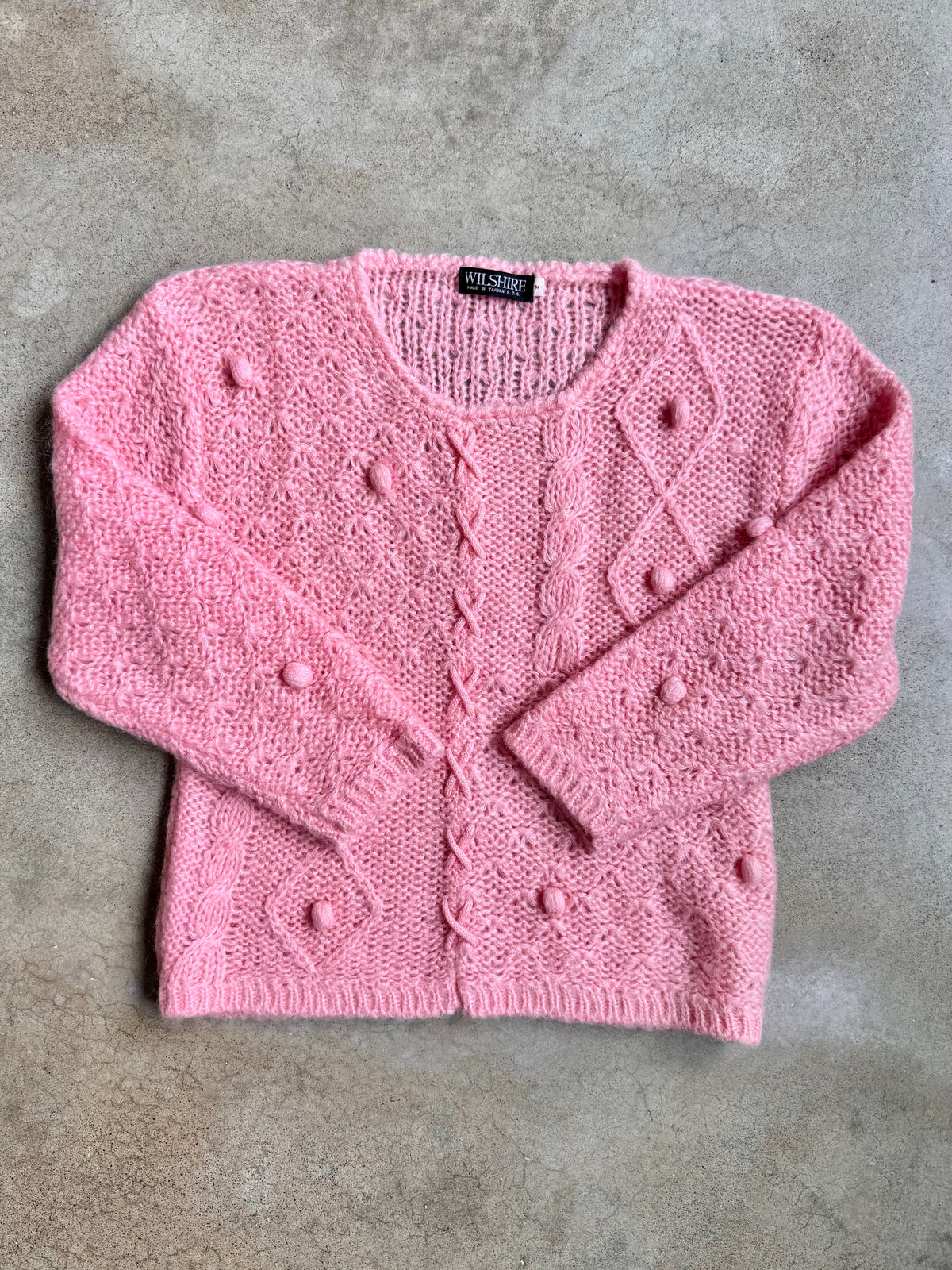 Vintage 1980s Wilshire Pink Bobble Knit Wool-Blend Sweater | Medium