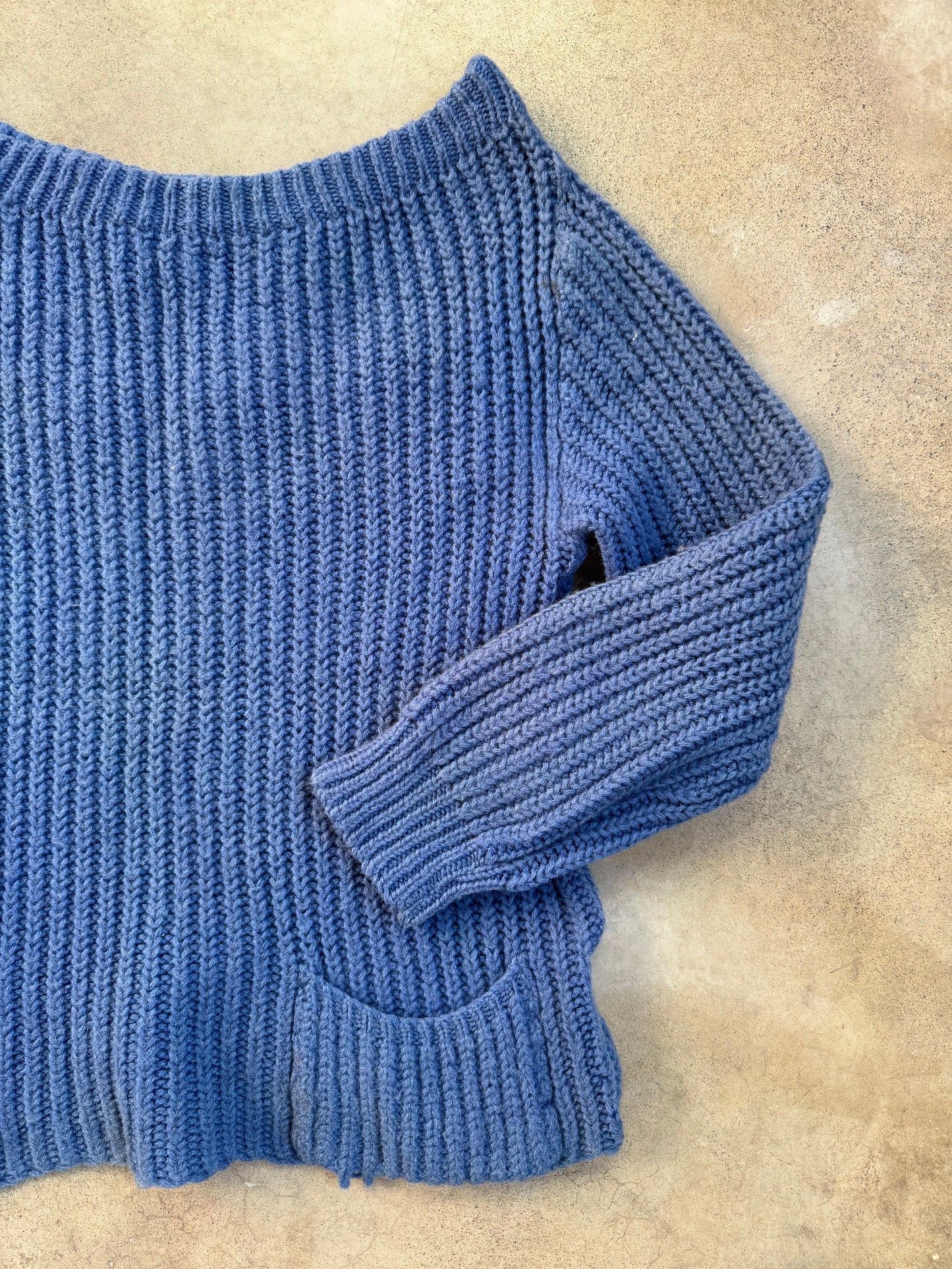 Vintage 1950s English Trotter Blue Wool Knit Boatneck Sweater | Large