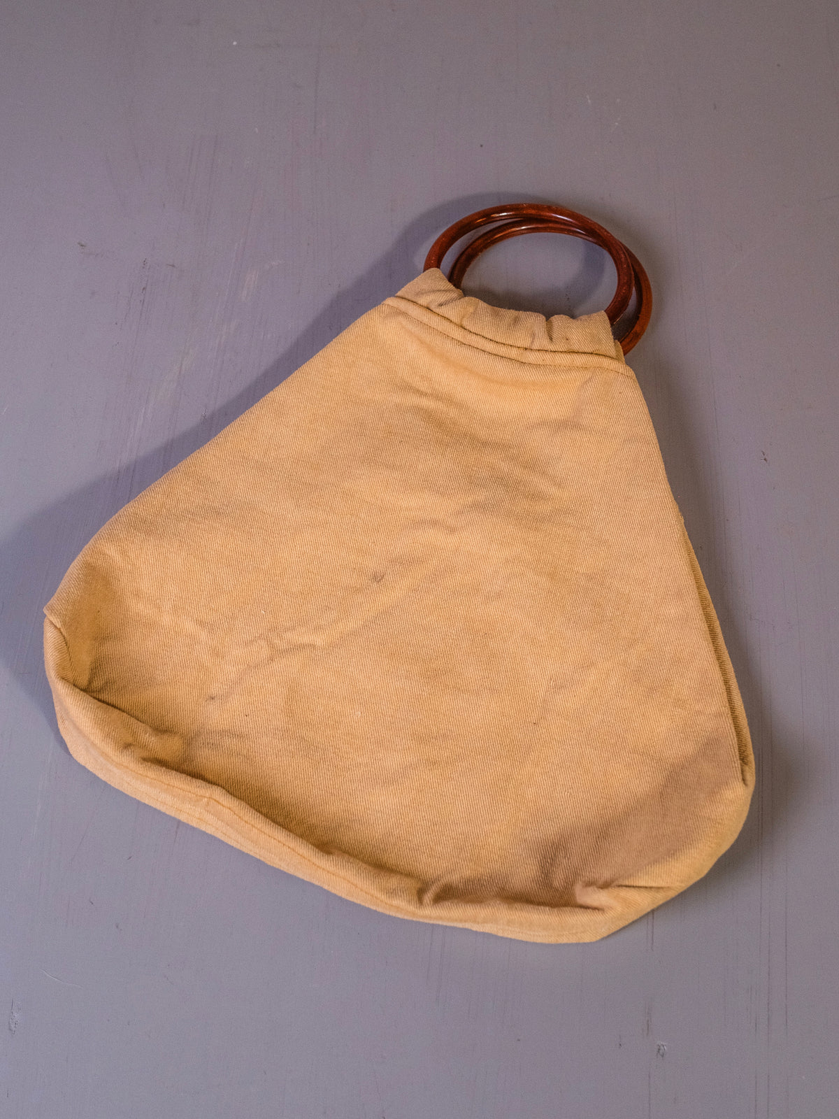 Vintage 1970s Handmade Flower Pot Patch Bakelite Ring Handle Tote Bag