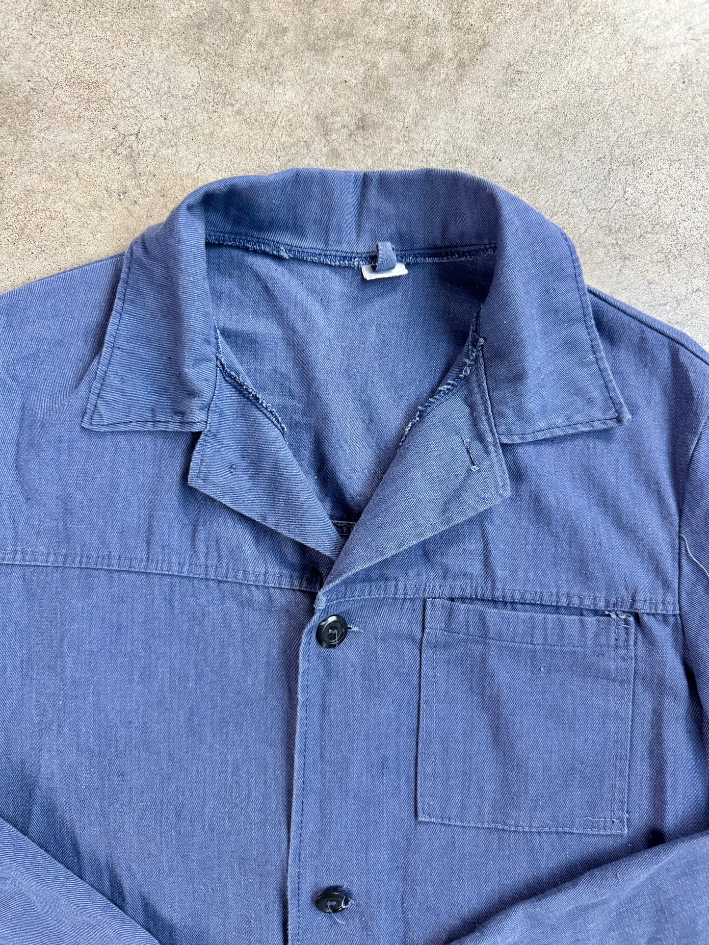 Vintage 1940s Washed Blue French Chore Coat | Large