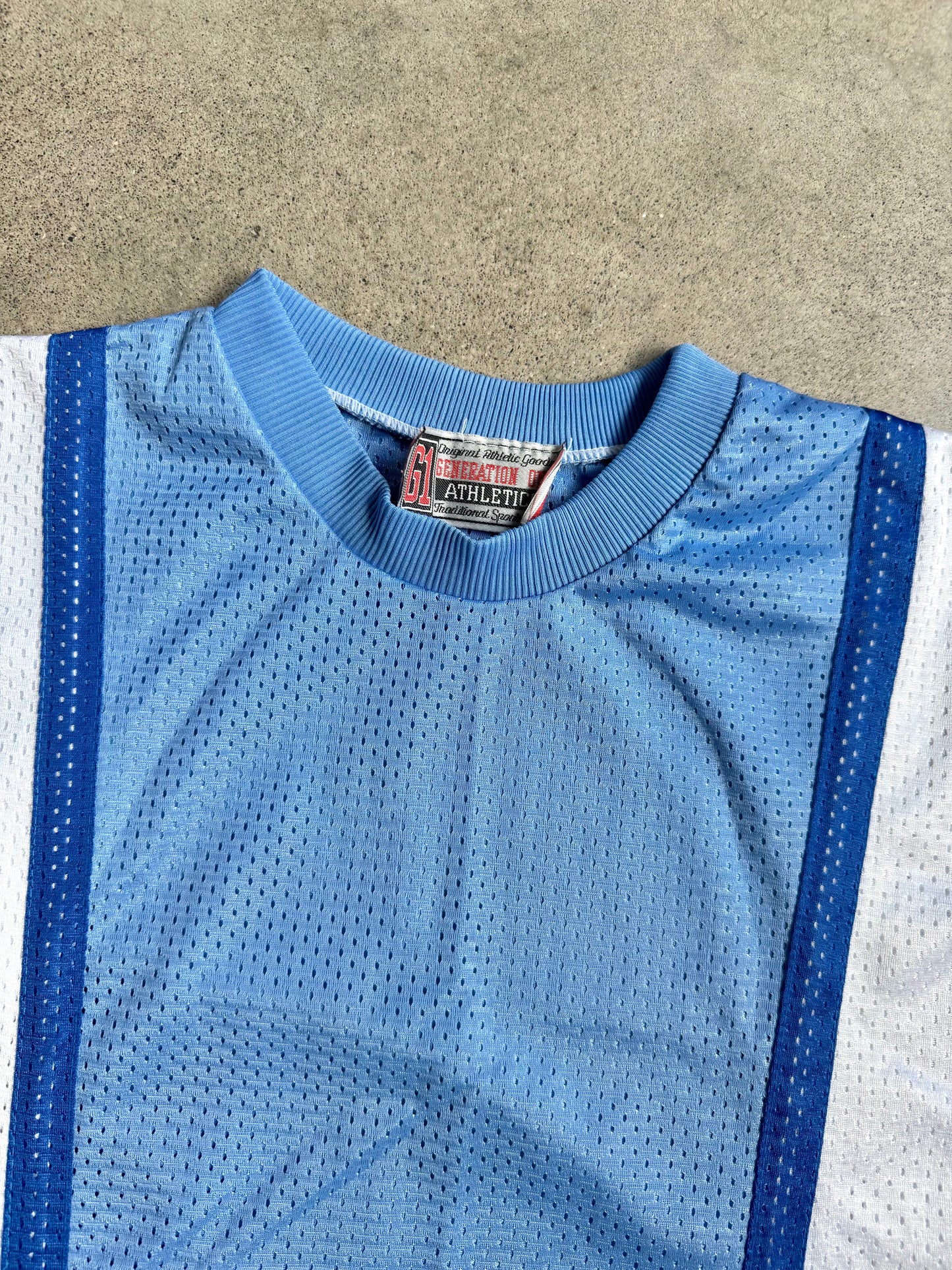 Vintage 1990s Blue & White Athletic Mesh Tank Top | L/XL
