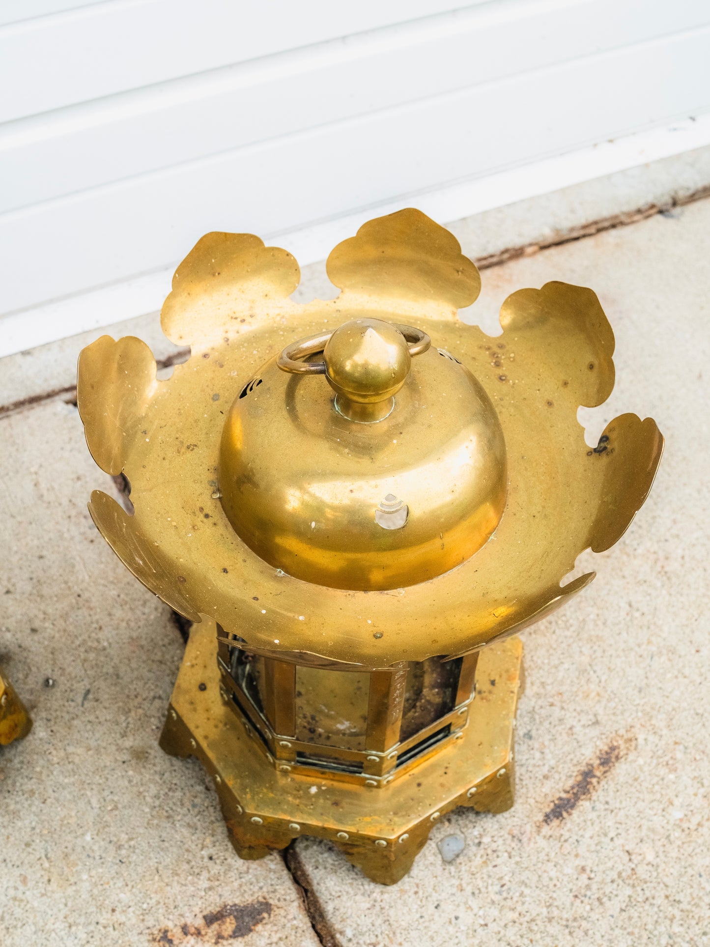 Antique 1855 Japanese Solid Brass Buddhist Temple Lanterns | Set of 2